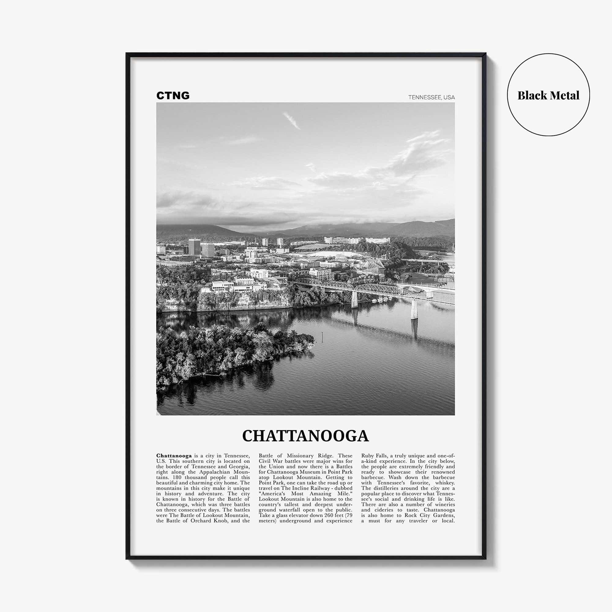 Chattanooga Print Black and White No 1, Chattanooga Wall Art, Chattanooga Poster, Chattanooga Photo, Chattanooga Wall Décor, Tennessee, USA