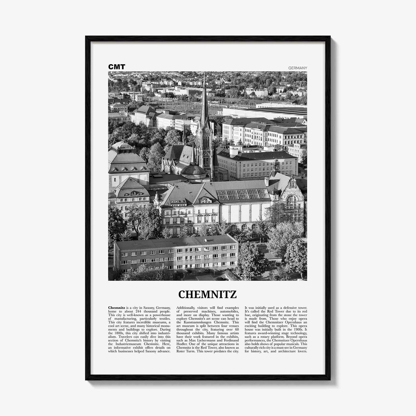 Chemnitz Print Black and White, Chemnitz Wall Art, Chemnitz Poster, Chemnitz Photo, Chemnitz Wall Décor, Chemnitz Map, Germany