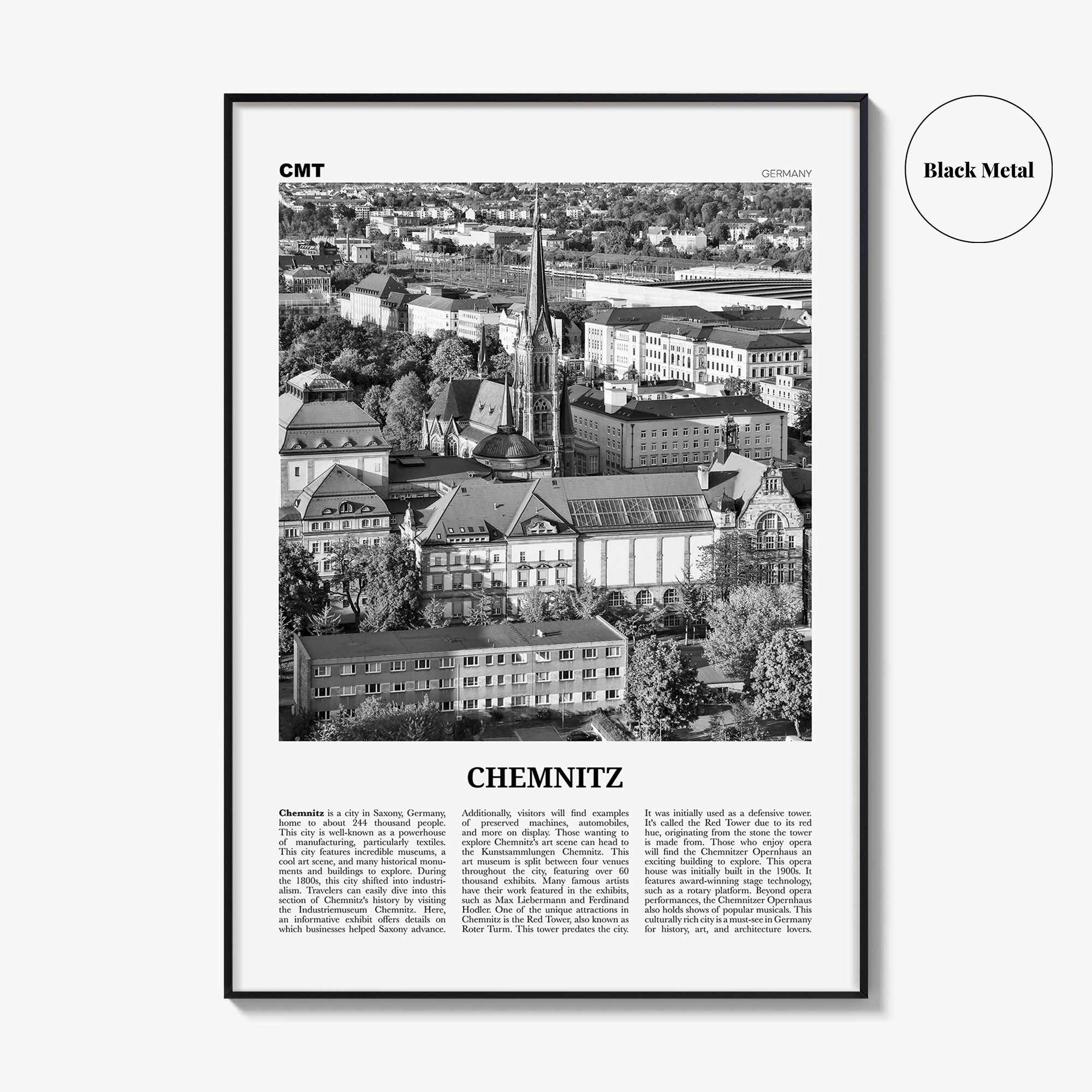 Chemnitz Print Black and White, Chemnitz Wall Art, Chemnitz Poster, Chemnitz Photo, Chemnitz Wall Décor, Chemnitz Map, Germany