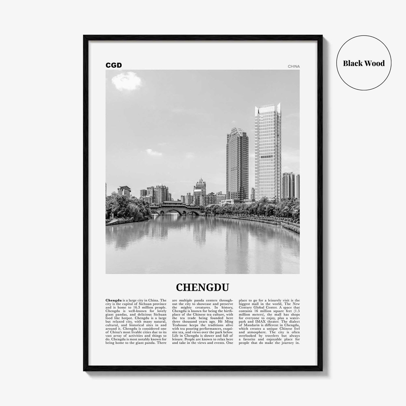 Chengdu Print Black and White, Chengdu Wall Art, Chengdu Poster, Chengdu Photo, Chengdu Wall Décor, China