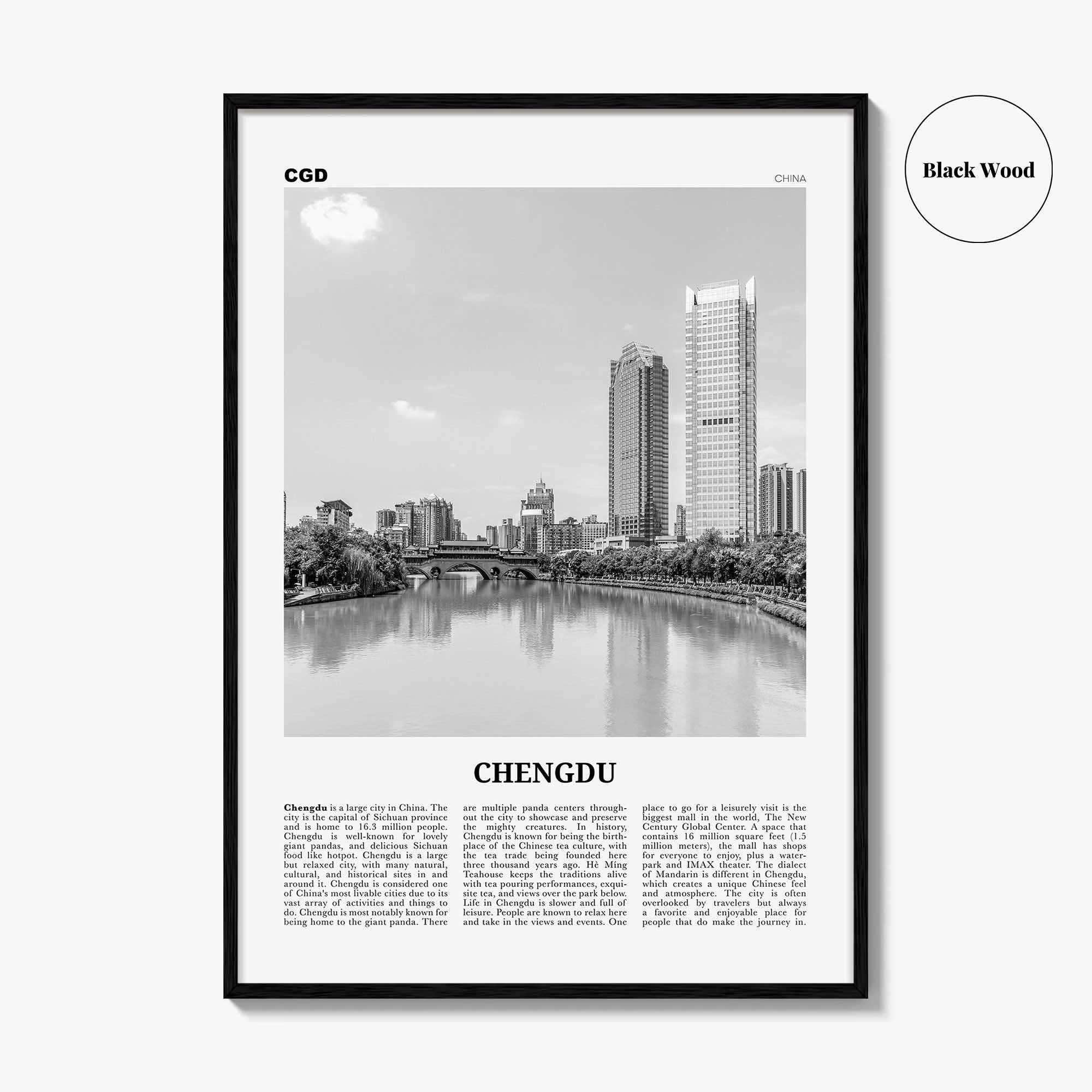 Chengdu Print Black and White, Chengdu Wall Art, Chengdu Poster, Chengdu Photo, Chengdu Wall Décor, China