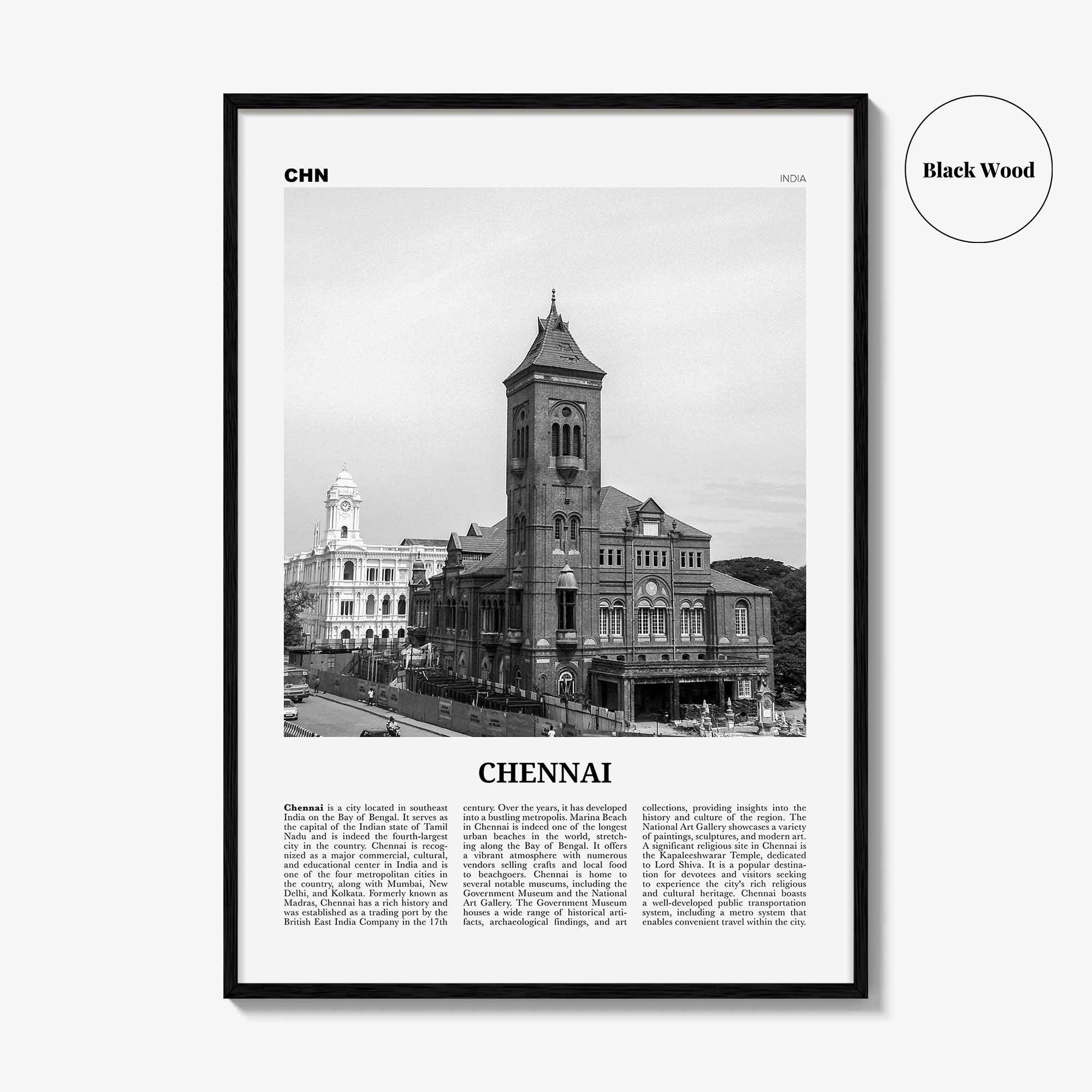 Chennai Print Black and White, Chennai Wall Art, Chennai Poster, Chennai Photo, Chennai Wall Décor, India