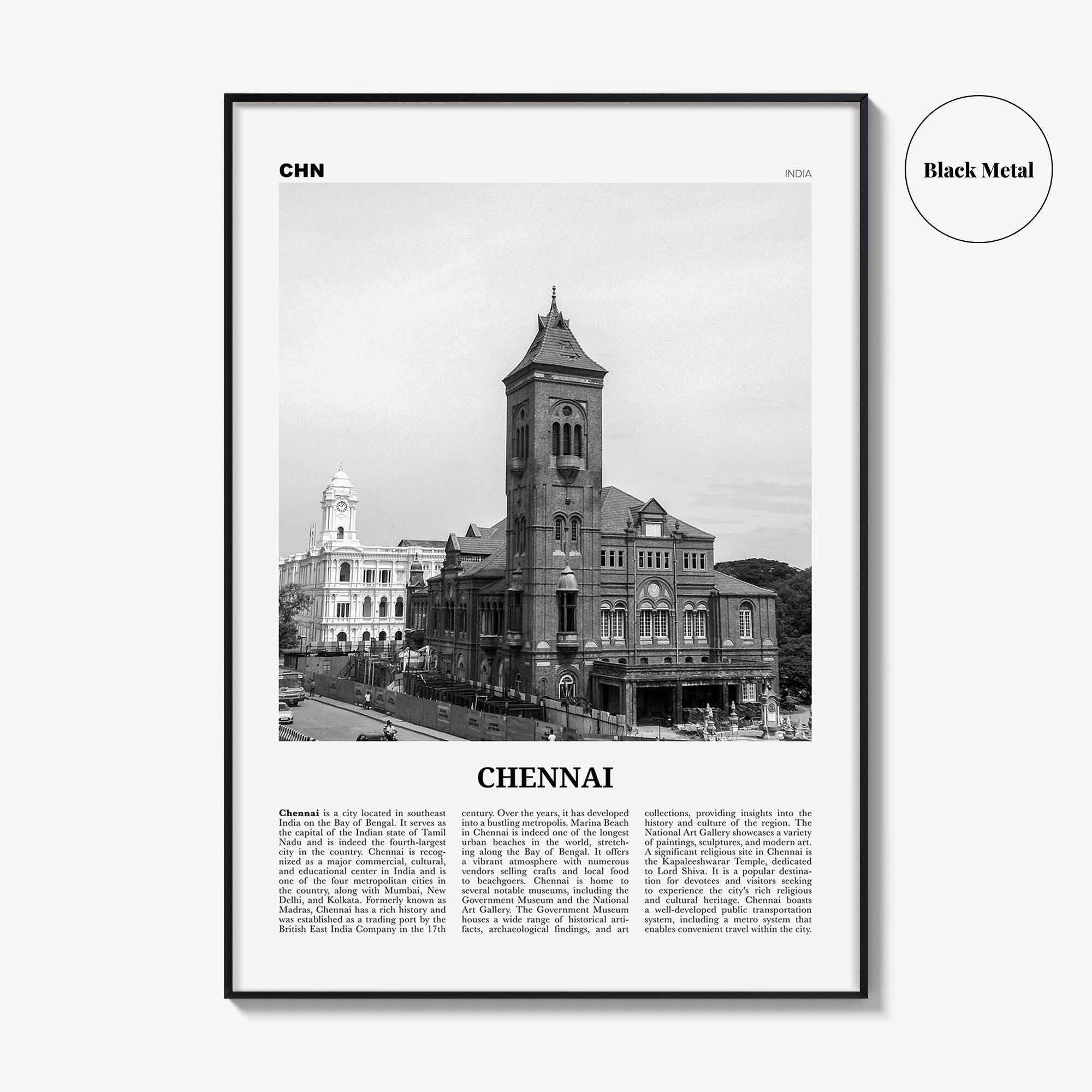 Chennai Print Black and White, Chennai Wall Art, Chennai Poster, Chennai Photo, Chennai Wall Décor, India