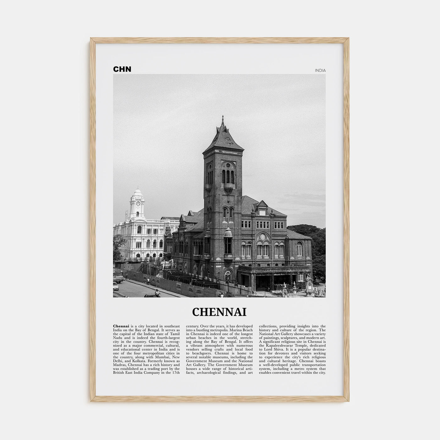 Chennai Travel B&W Poster