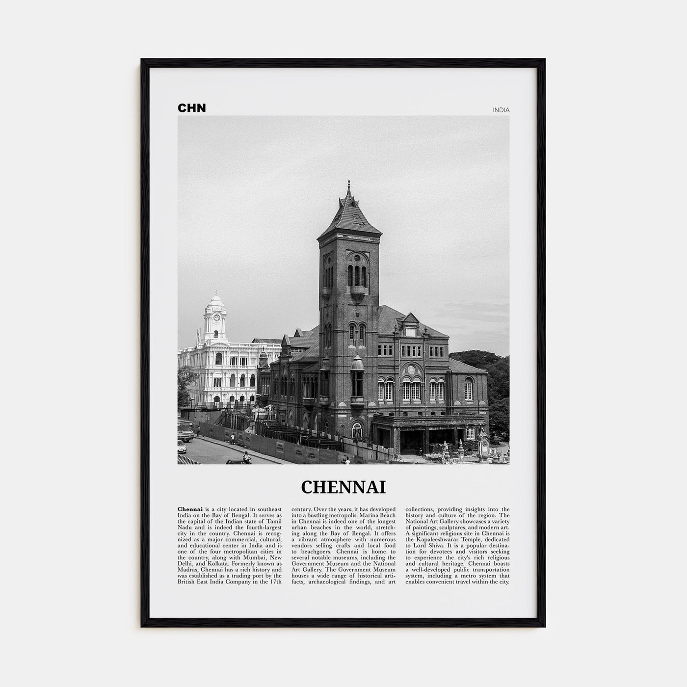 Chennai Travel B&W Poster