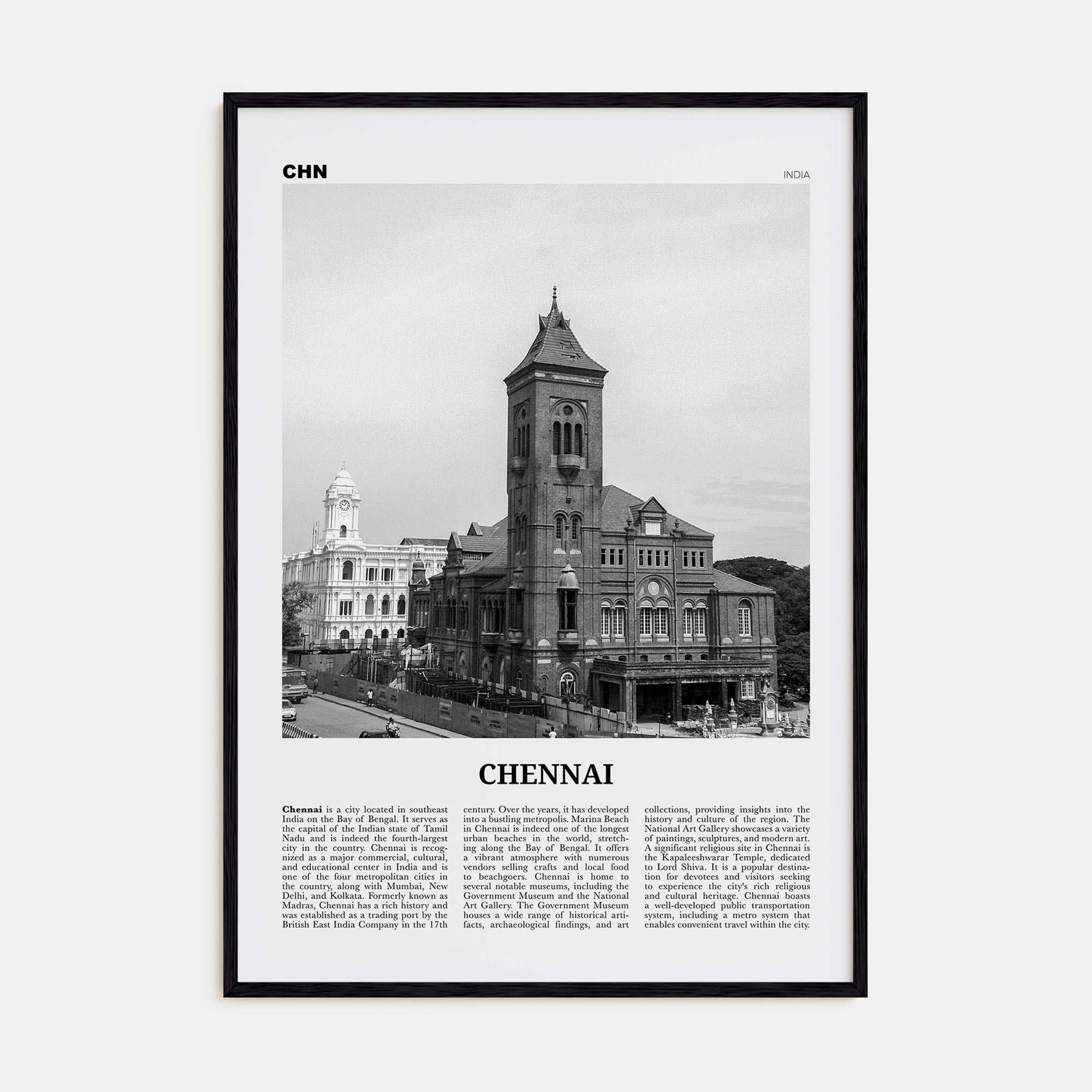 Chennai Travel B&W Poster