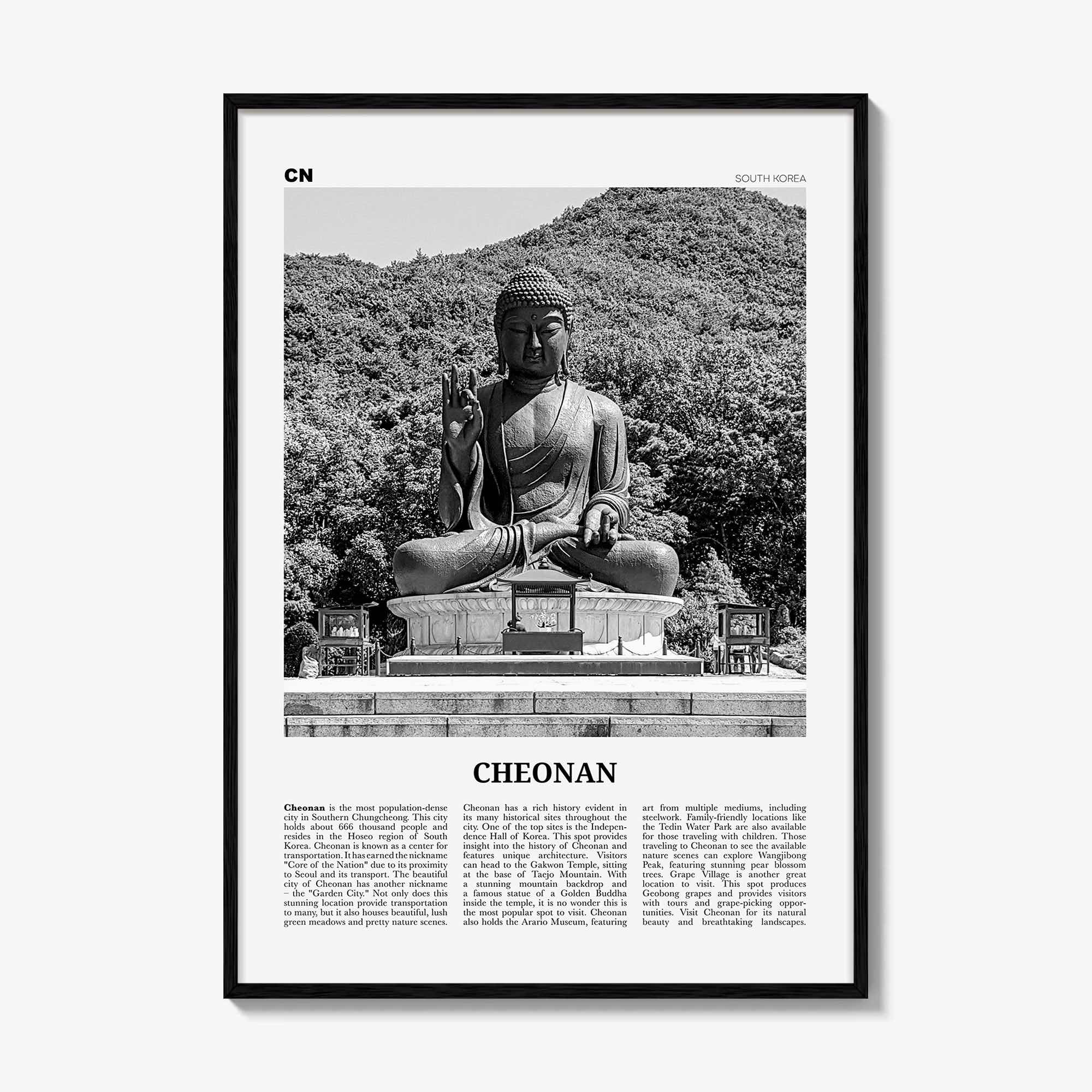 Cheonan Print Black and White, Cheonan  Wall Art, Cheonan Poster,  Cheonan Photo, Cheonan Wall Décor, Cheonan Map, South Korea