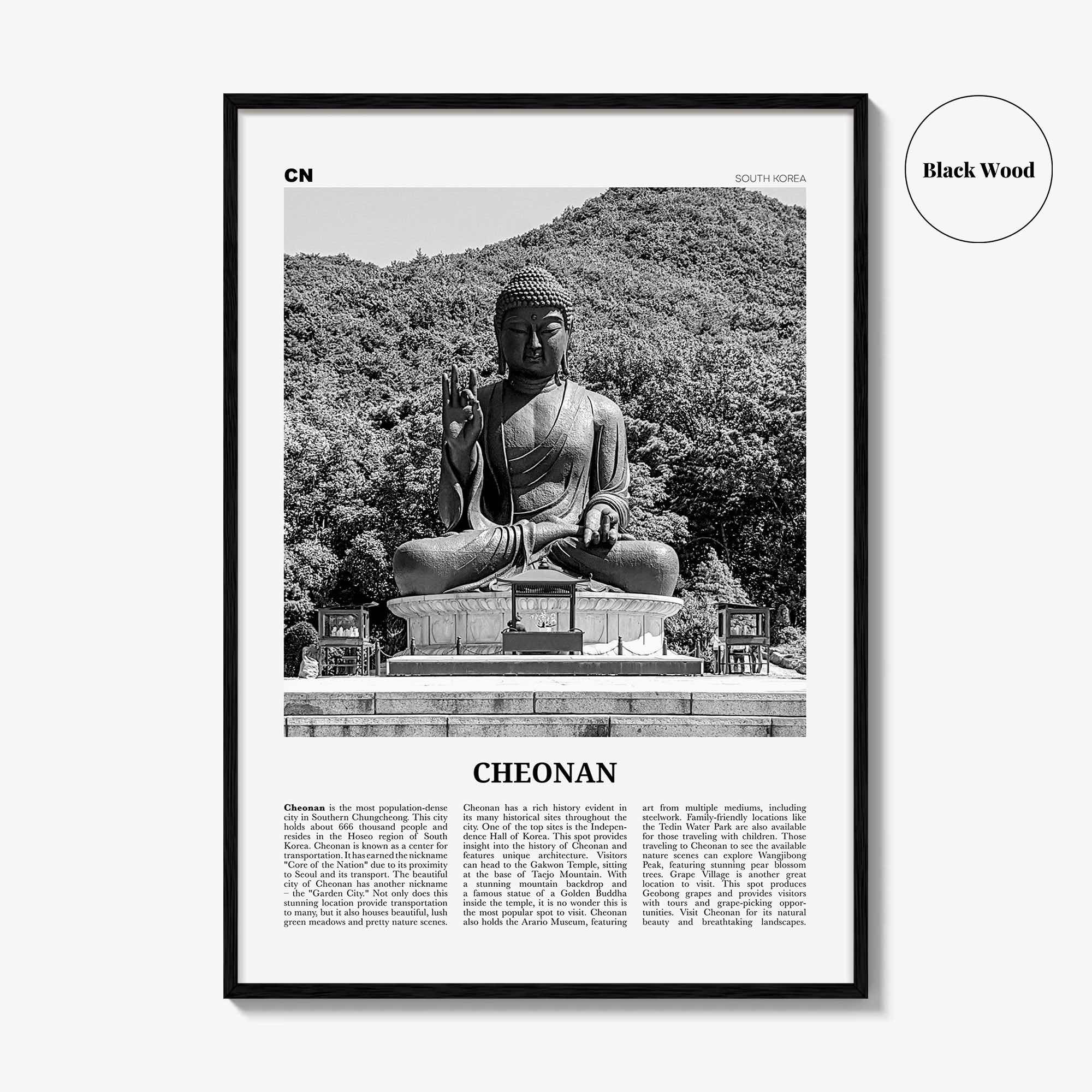 Cheonan Print Black and White, Cheonan  Wall Art, Cheonan Poster,  Cheonan Photo, Cheonan Wall Décor, Cheonan Map, South Korea