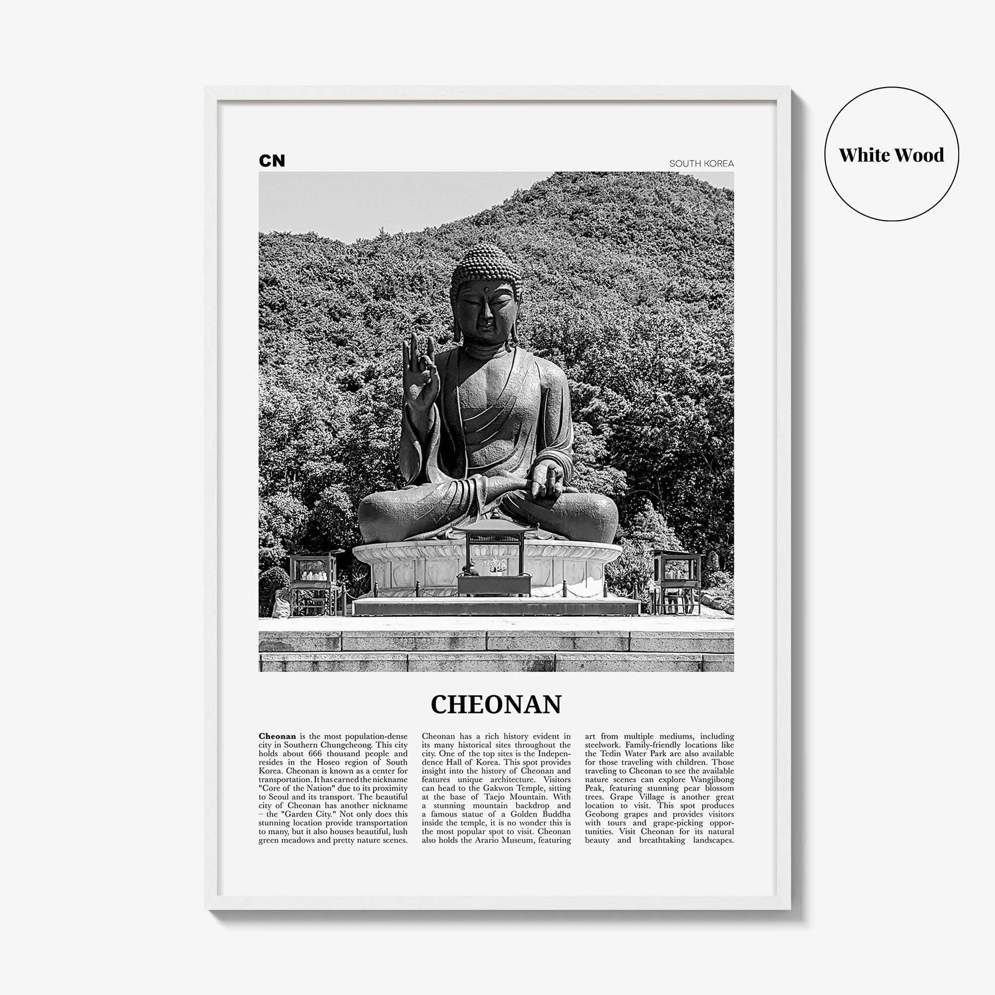 Cheonan Print Black and White, Cheonan  Wall Art, Cheonan Poster,  Cheonan Photo, Cheonan Wall Décor, Cheonan Map, South Korea