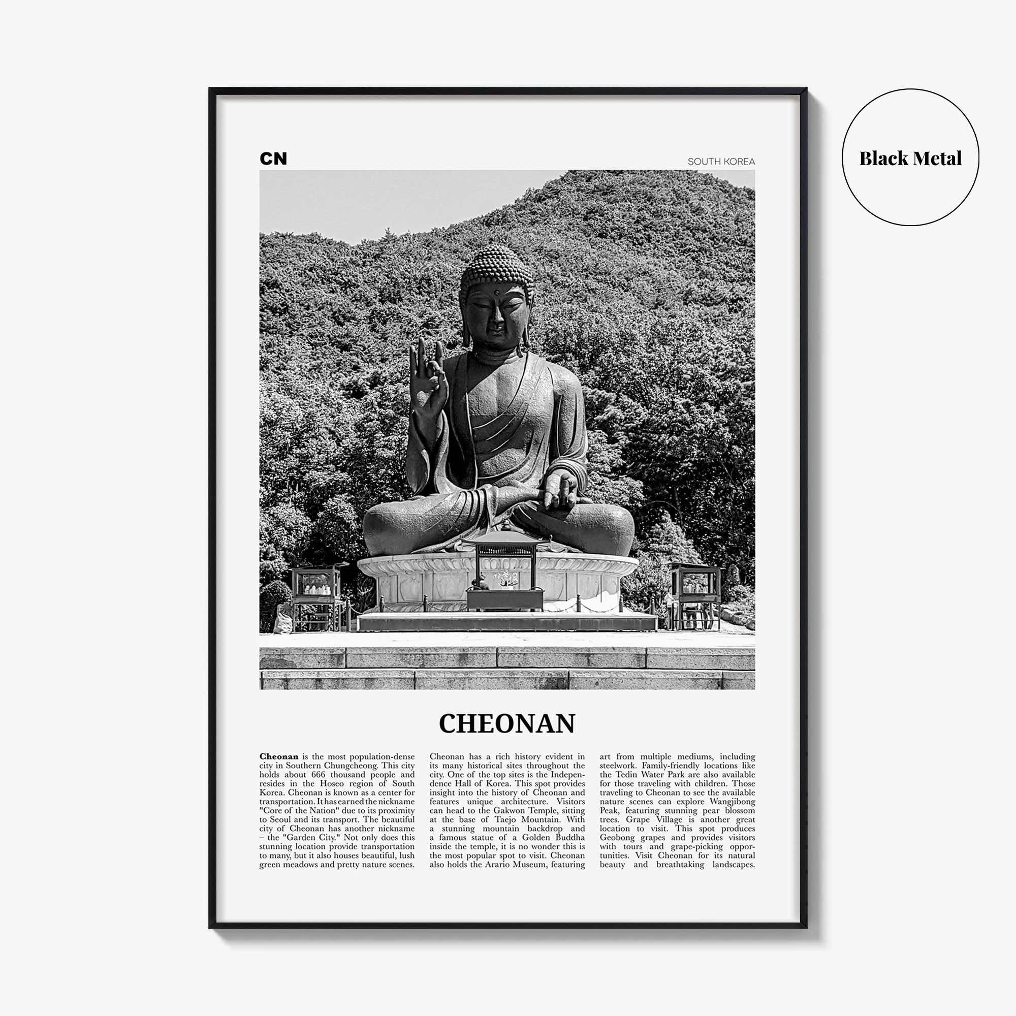 Cheonan Print Black and White, Cheonan  Wall Art, Cheonan Poster,  Cheonan Photo, Cheonan Wall Décor, Cheonan Map, South Korea