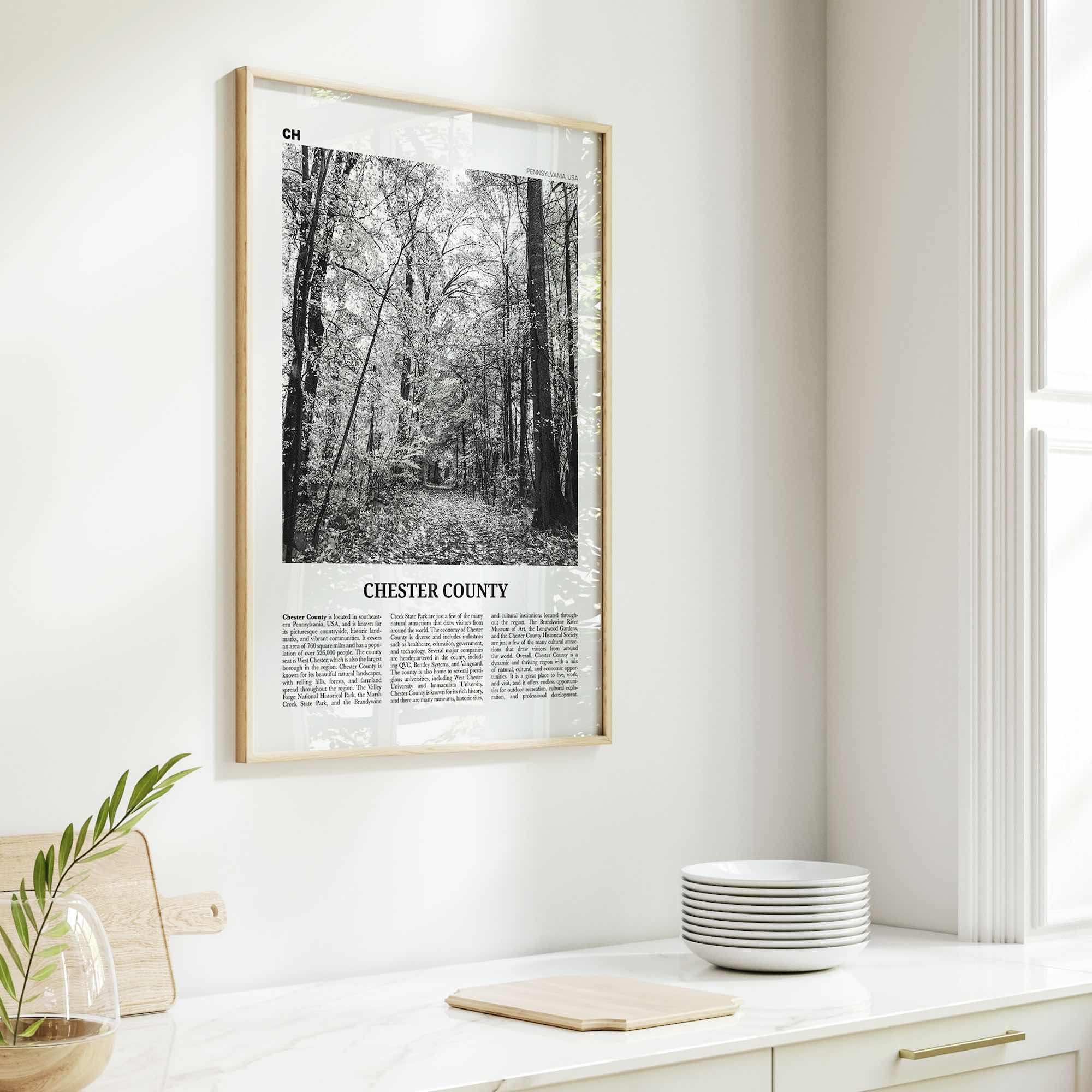 Chester County Print Black and White, Chester County Wall Art, Chester County Poster, Chester County Photo, Chester Wall Décor, Chester Map