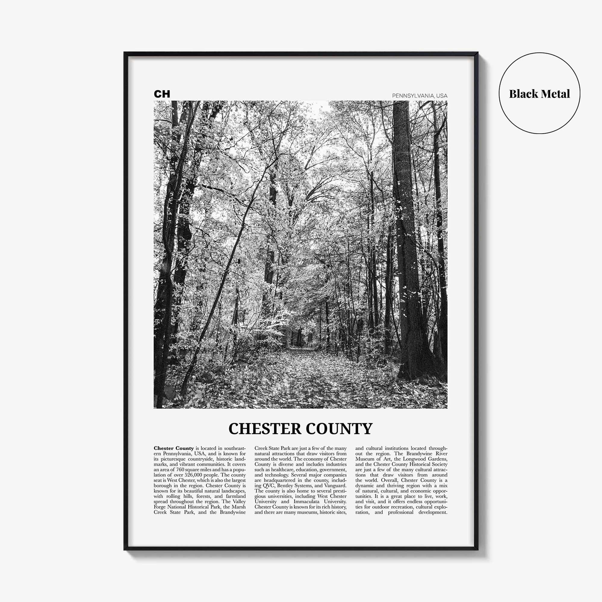 Chester County Print Black and White, Chester County Wall Art, Chester County Poster, Chester County Photo, Chester Wall Décor, Chester Map