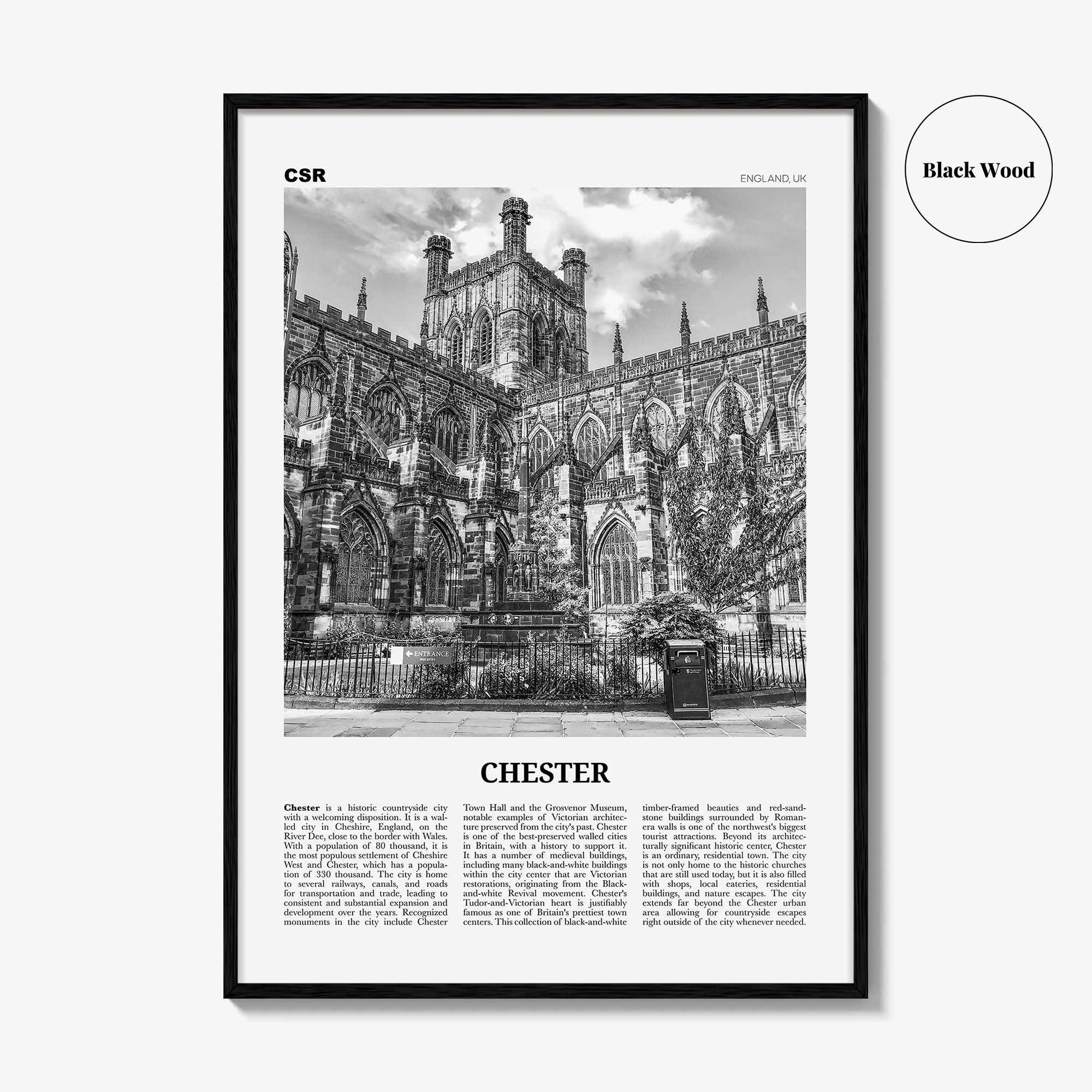 Chester Print Black and White No 1, Chester Wall Art, Chester Poster, Chester Photo, Cheshire Print, England, UK, United Kingdom, Europe