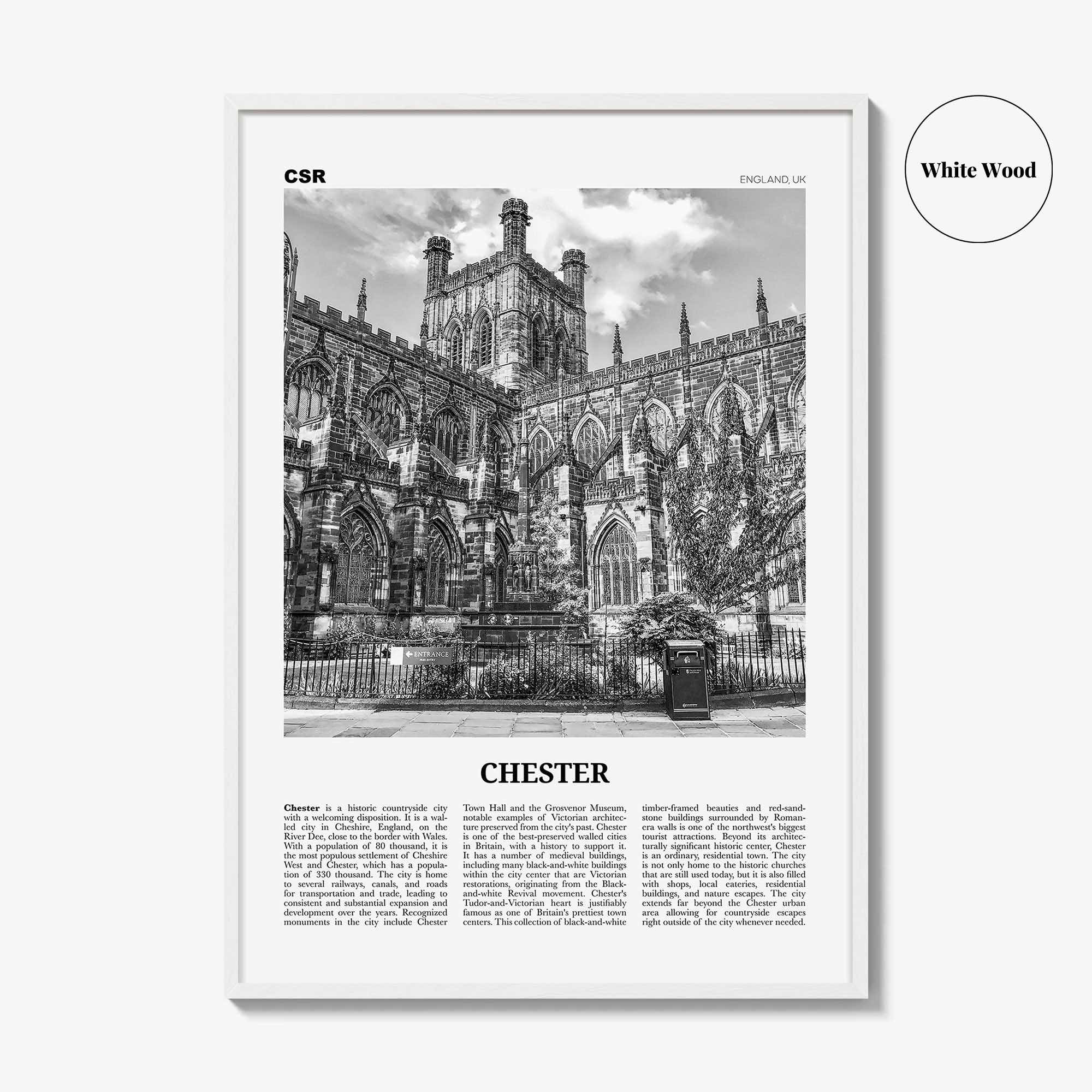 Chester Print Black and White No 1, Chester Wall Art, Chester Poster, Chester Photo, Cheshire Print, England, UK, United Kingdom, Europe