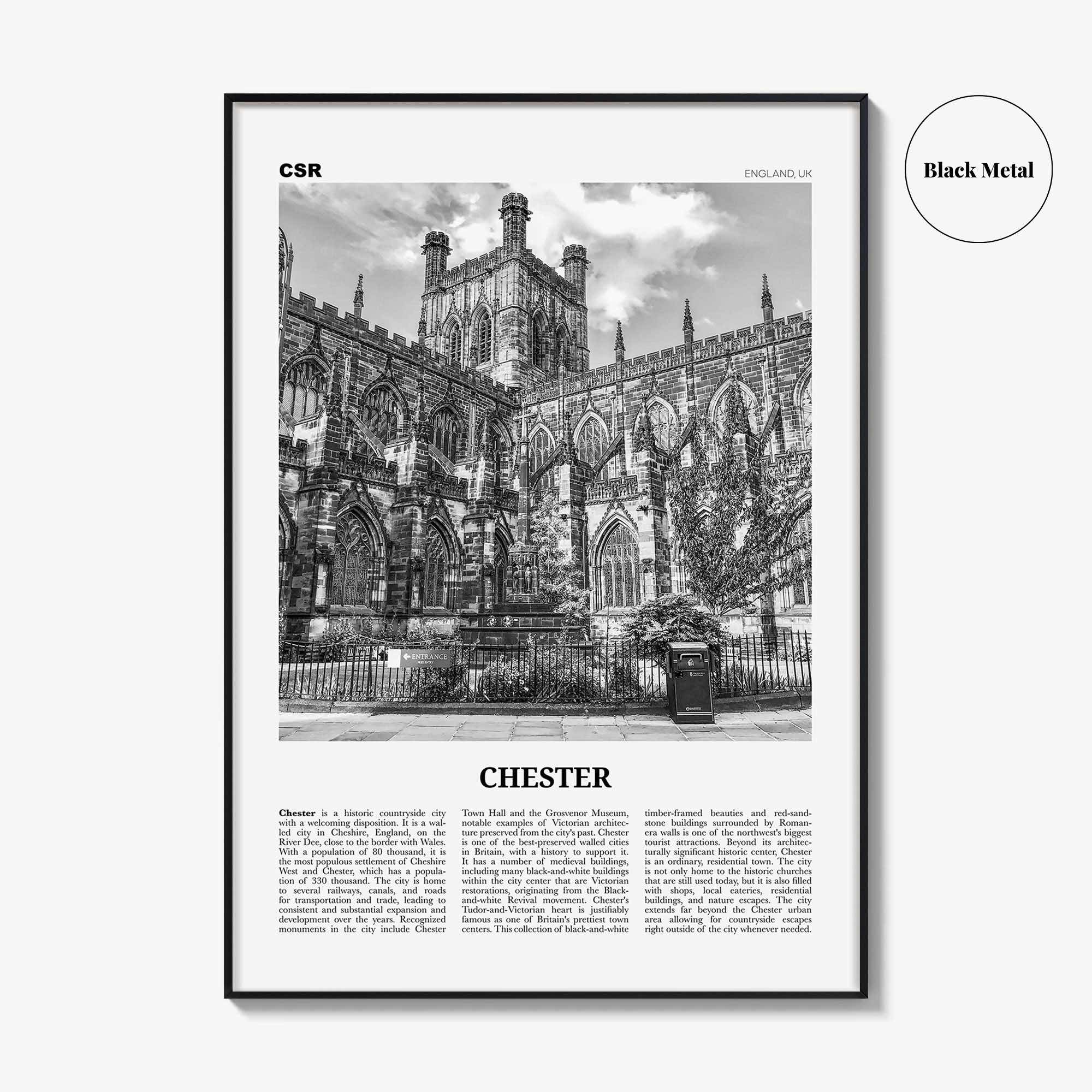 Chester Print Black and White No 1, Chester Wall Art, Chester Poster, Chester Photo, Cheshire Print, England, UK, United Kingdom, Europe