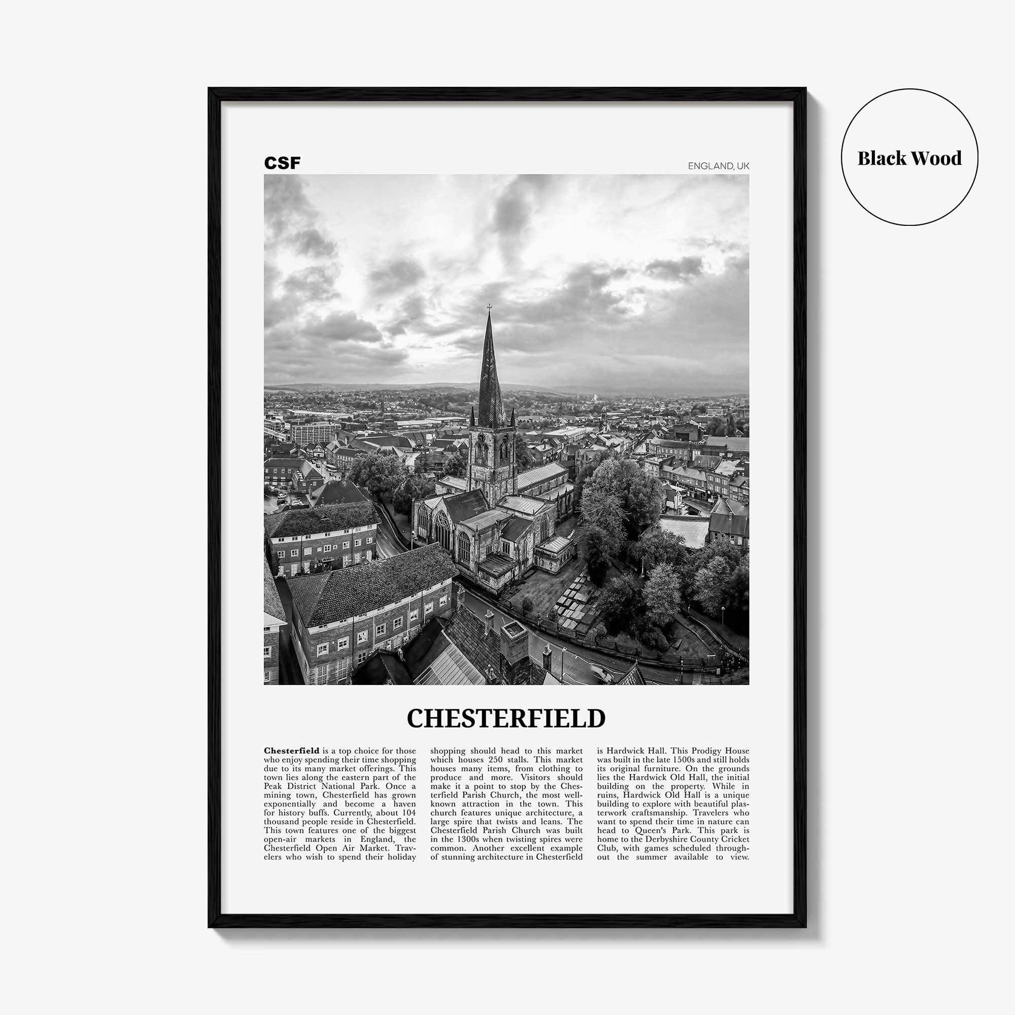 Chesterfield Print Black and White, Chesterfield Wall Art, Chesterfield Poster, Chesterfield Photo, Chesterfield Décor, Chesterfield Map