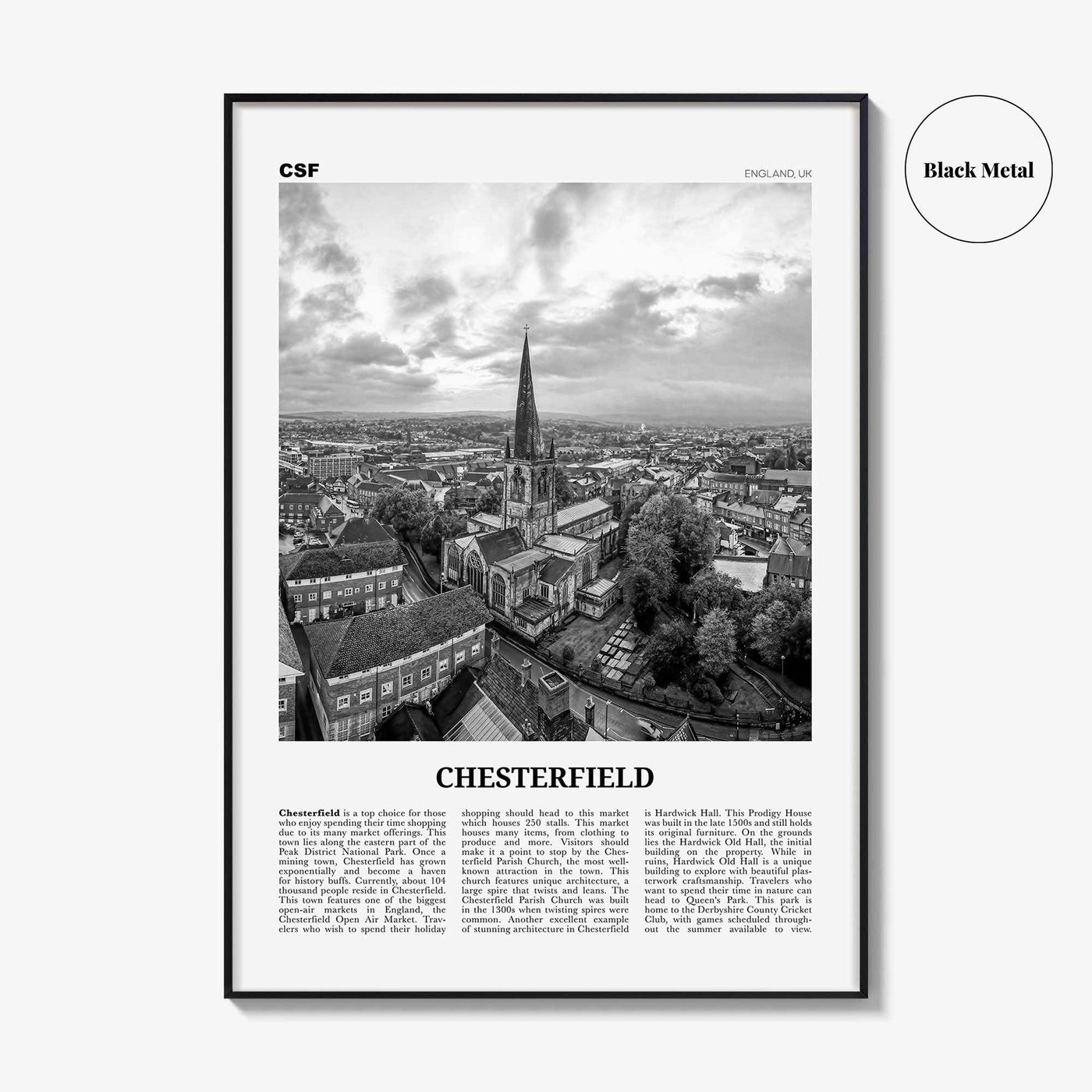 Chesterfield Print Black and White, Chesterfield Wall Art, Chesterfield Poster, Chesterfield Photo, Chesterfield Décor, Chesterfield Map