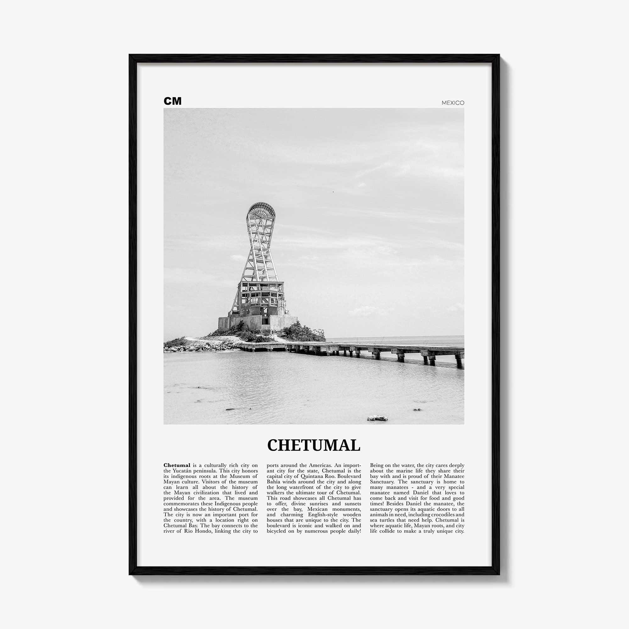 Chetumal Print Black and White, Chetumal Wall Art, Chetumal Poster, Chetumal Photo, Chetumal Wall Décor, Chetumal Map, Mexico