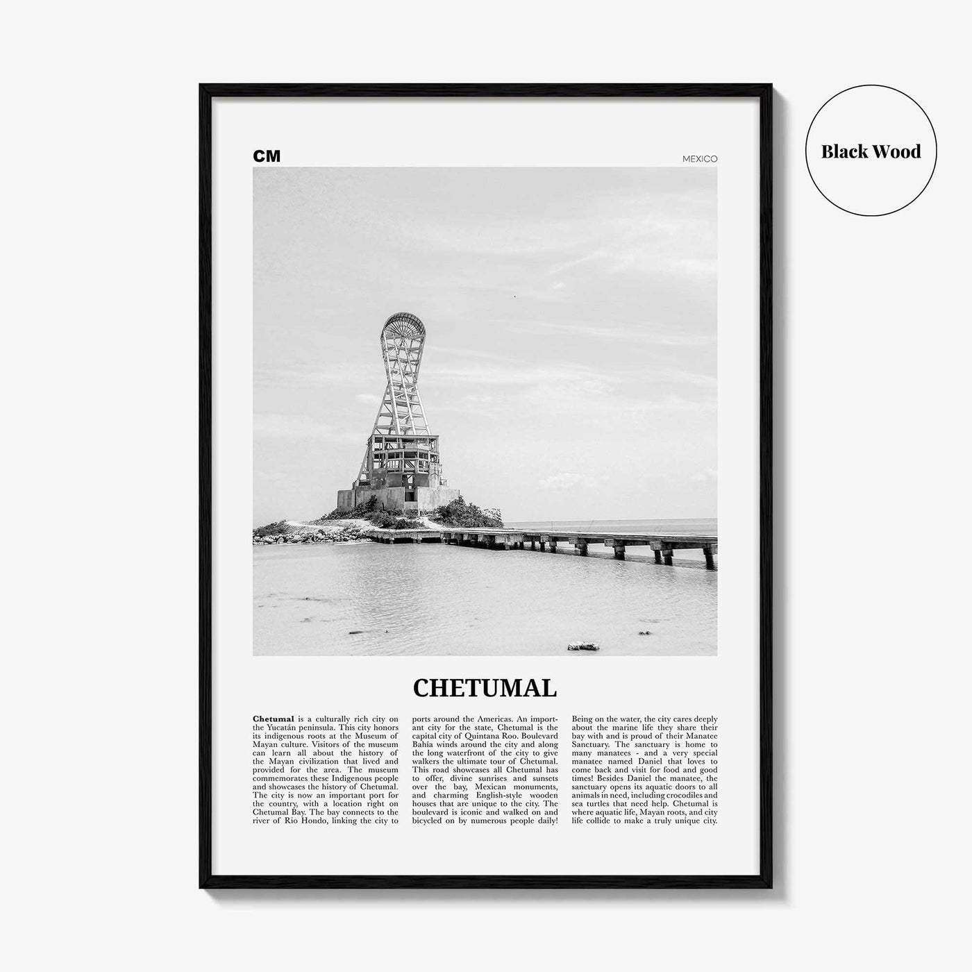 Chetumal Print Black and White, Chetumal Wall Art, Chetumal Poster, Chetumal Photo, Chetumal Wall Décor, Chetumal Map, Mexico