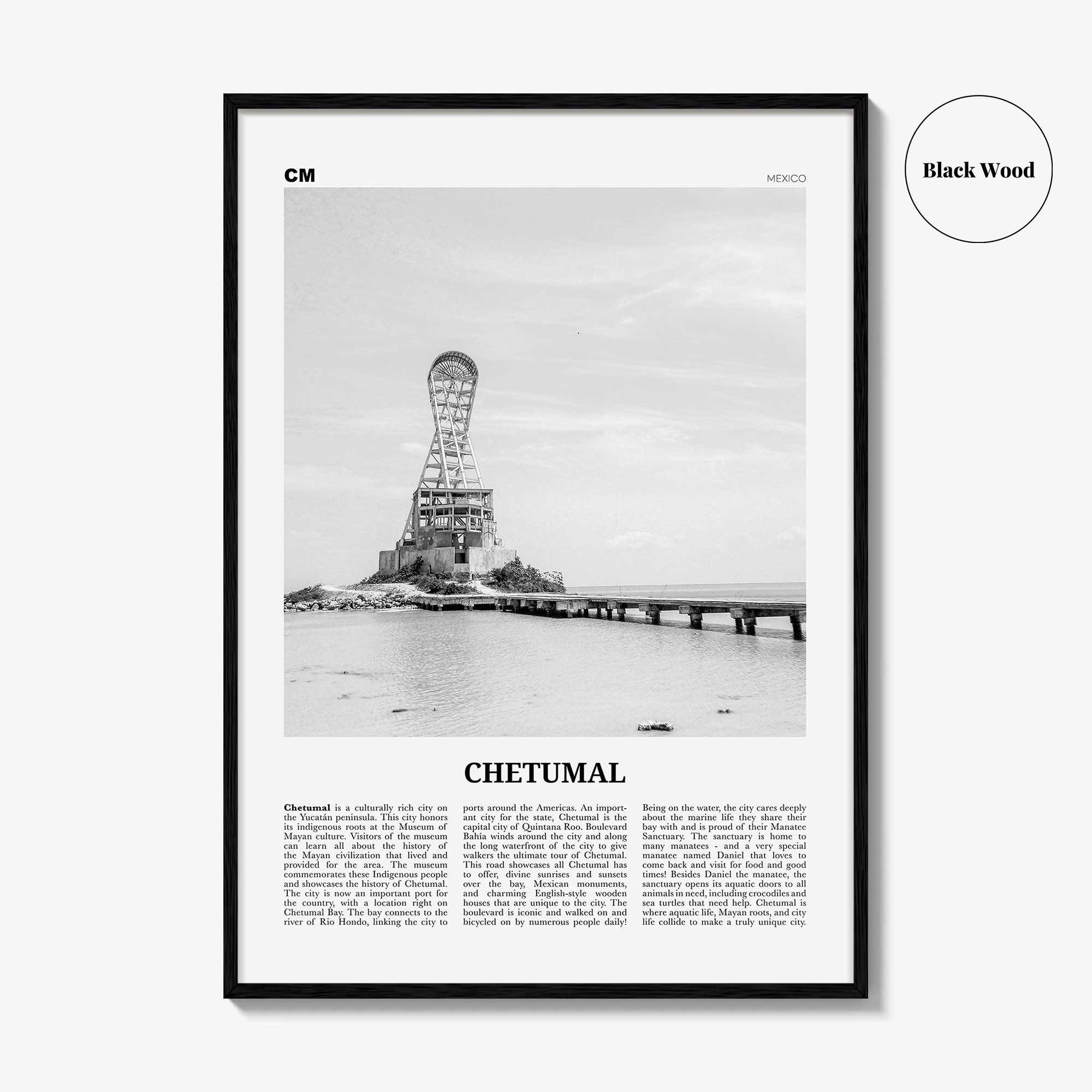Chetumal Print Black and White, Chetumal Wall Art, Chetumal Poster, Chetumal Photo, Chetumal Wall Décor, Chetumal Map, Mexico