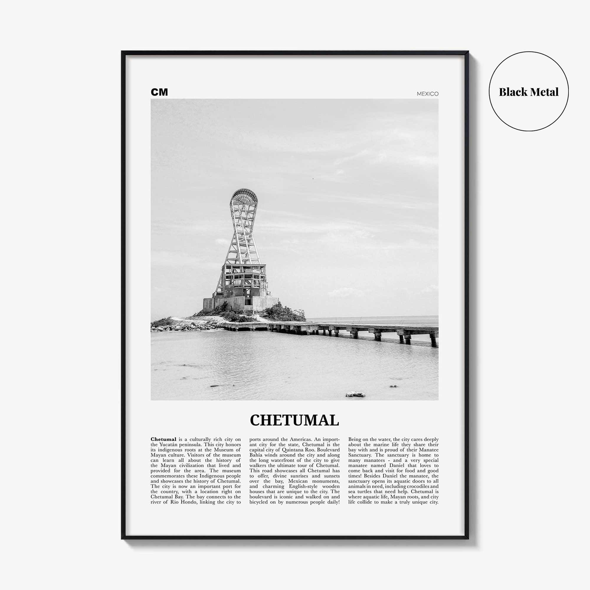 Chetumal Print Black and White, Chetumal Wall Art, Chetumal Poster, Chetumal Photo, Chetumal Wall Décor, Chetumal Map, Mexico