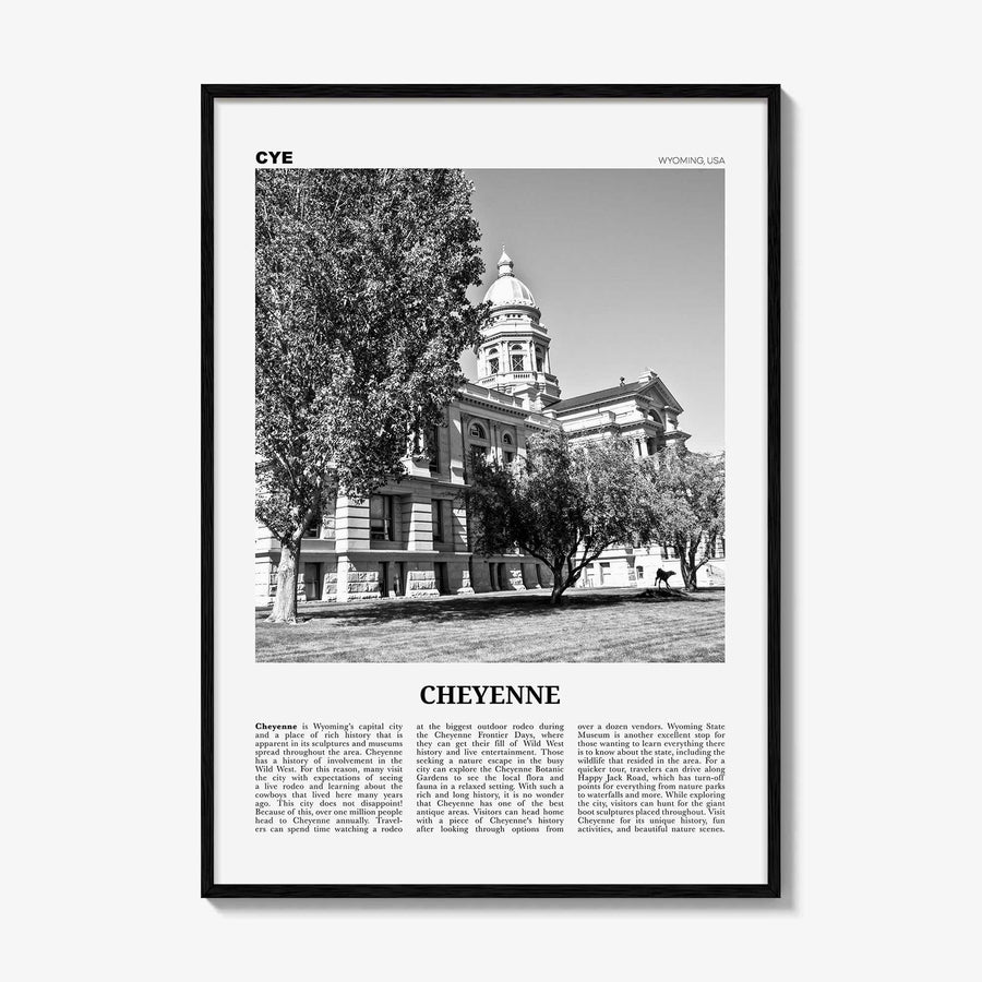 Cheyenne Print Black and White, Cheyenne Wall Art, Cheyenne Poster, Cheyenne Photo, Cheyenne Wall Décor, Cheyenne Map, Wyoming, USA