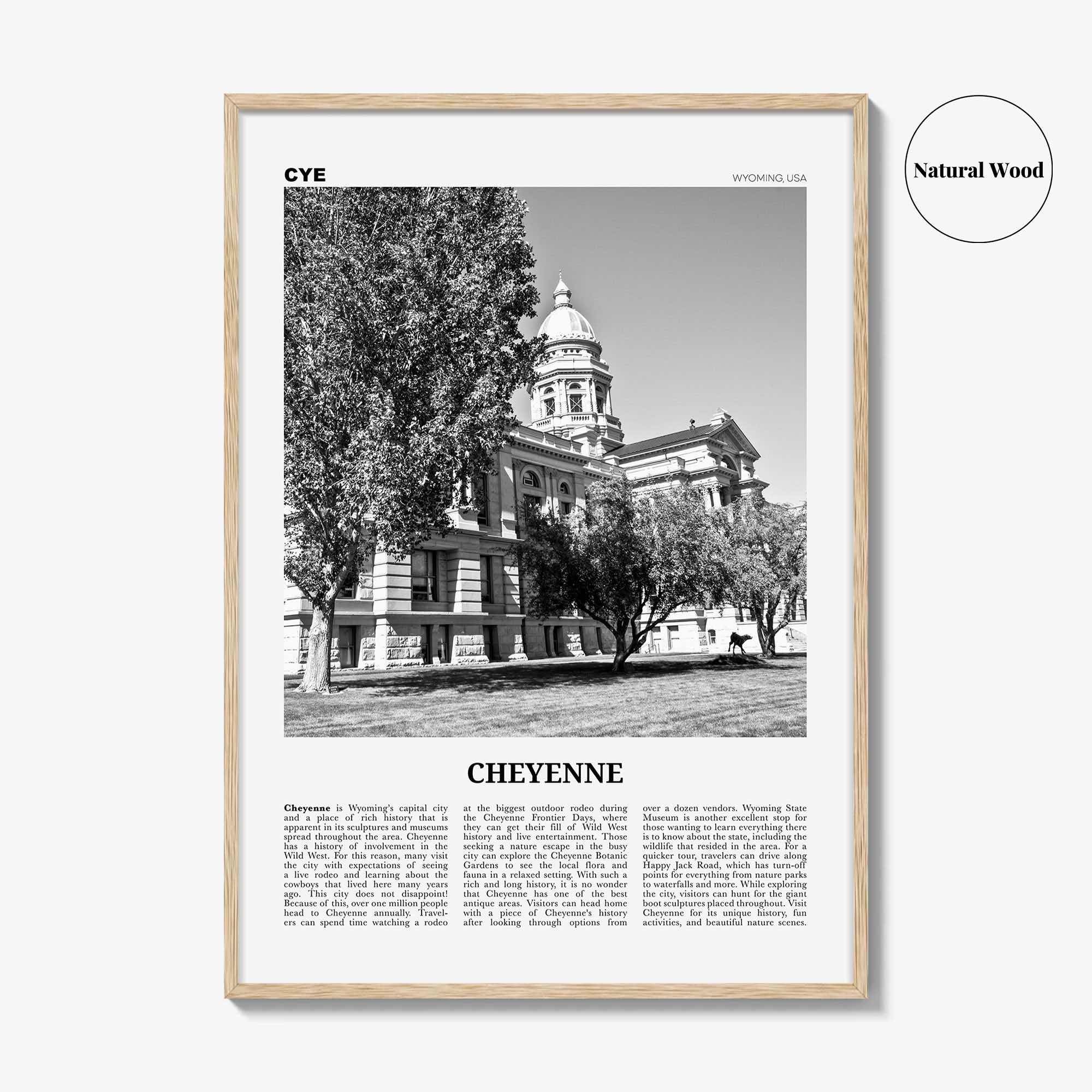 Cheyenne Print Black and White, Cheyenne Wall Art, Cheyenne Poster, Cheyenne Photo, Cheyenne Wall Décor, Cheyenne Map, Wyoming, USA