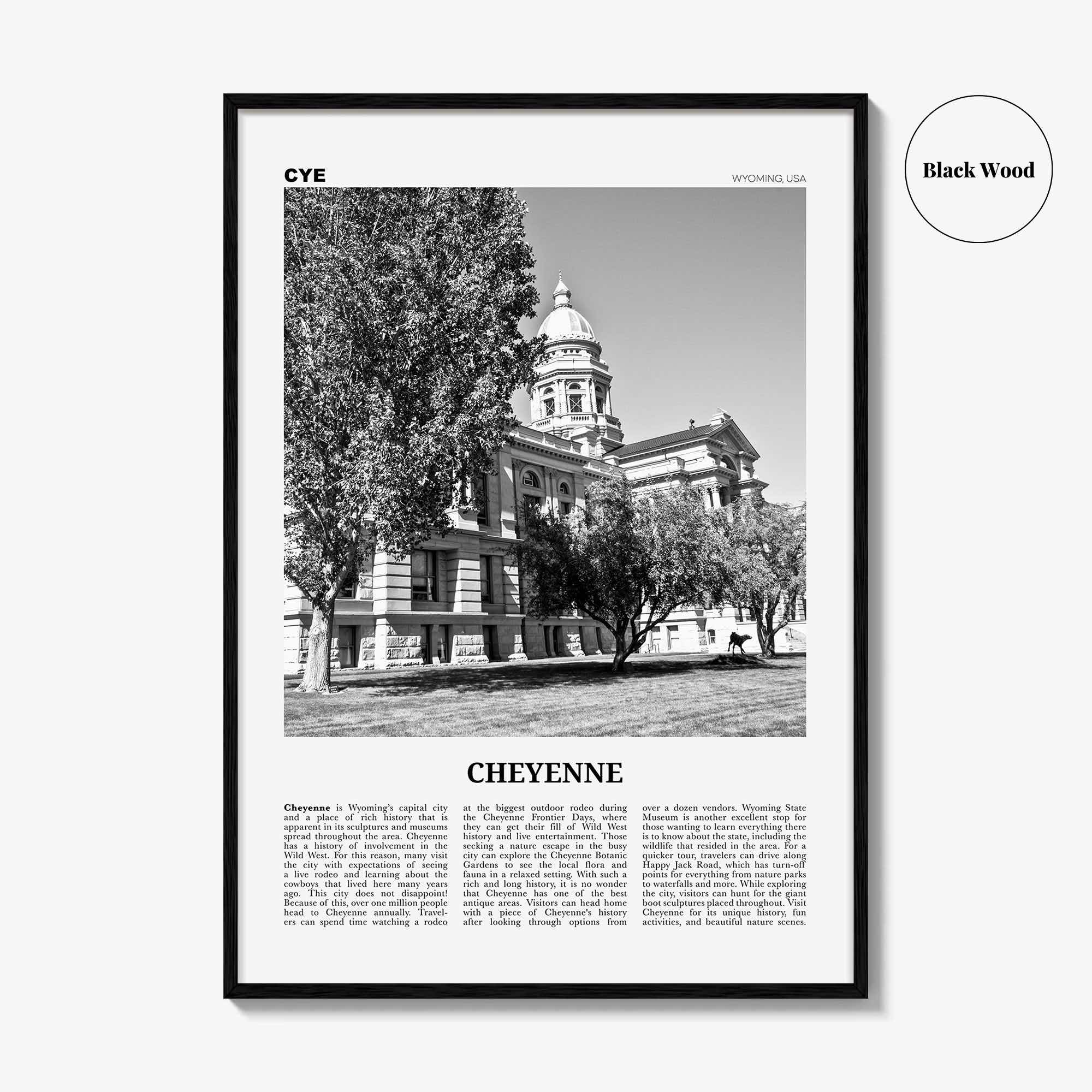 Cheyenne Print Black and White, Cheyenne Wall Art, Cheyenne Poster, Cheyenne Photo, Cheyenne Wall Décor, Cheyenne Map, Wyoming, USA