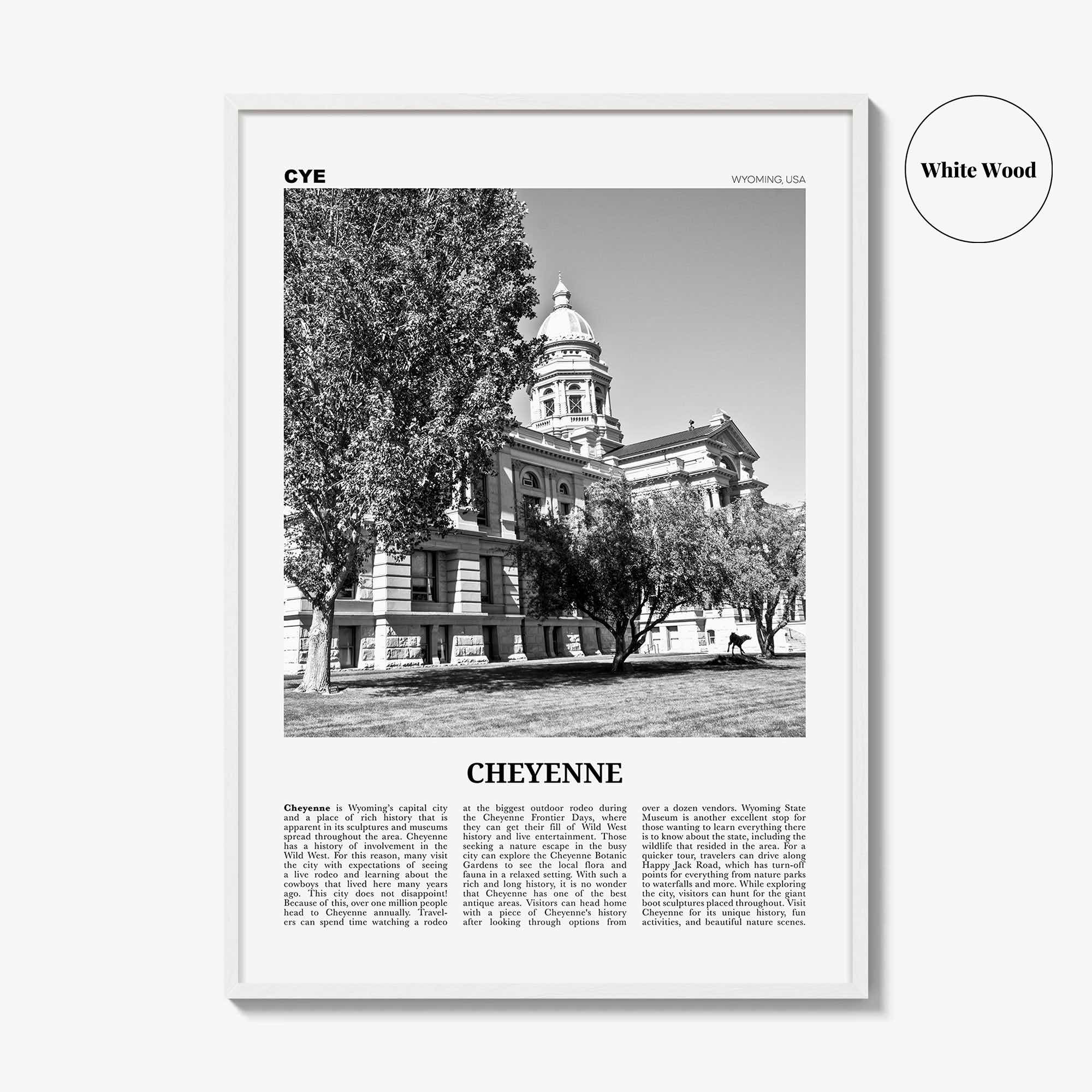 Cheyenne Print Black and White, Cheyenne Wall Art, Cheyenne Poster, Cheyenne Photo, Cheyenne Wall Décor, Cheyenne Map, Wyoming, USA