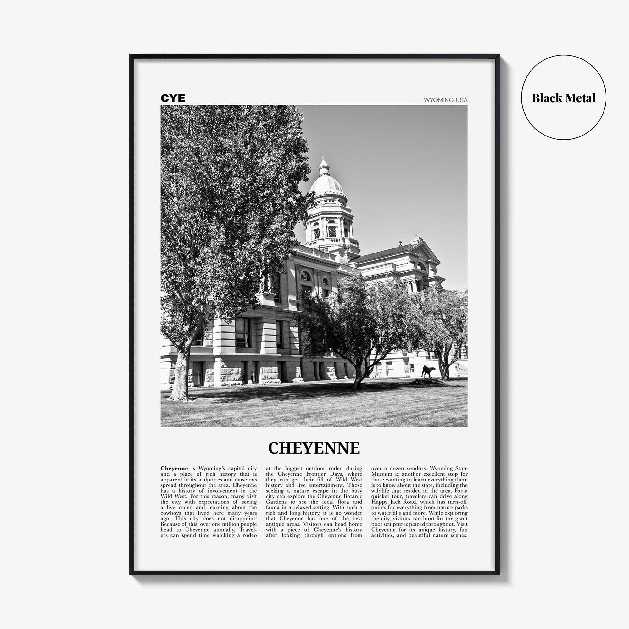 Cheyenne Print Black and White, Cheyenne Wall Art, Cheyenne Poster, Cheyenne Photo, Cheyenne Wall Décor, Cheyenne Map, Wyoming, USA