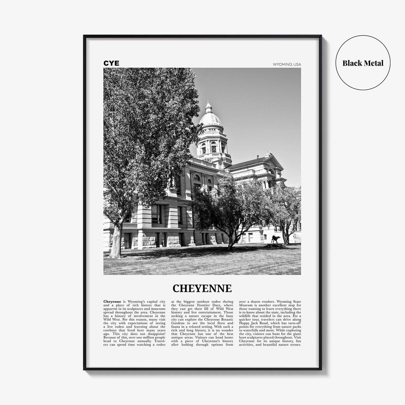 Cheyenne Print Black and White, Cheyenne Wall Art, Cheyenne Poster, Cheyenne Photo, Cheyenne Wall Décor, Cheyenne Map, Wyoming, USA