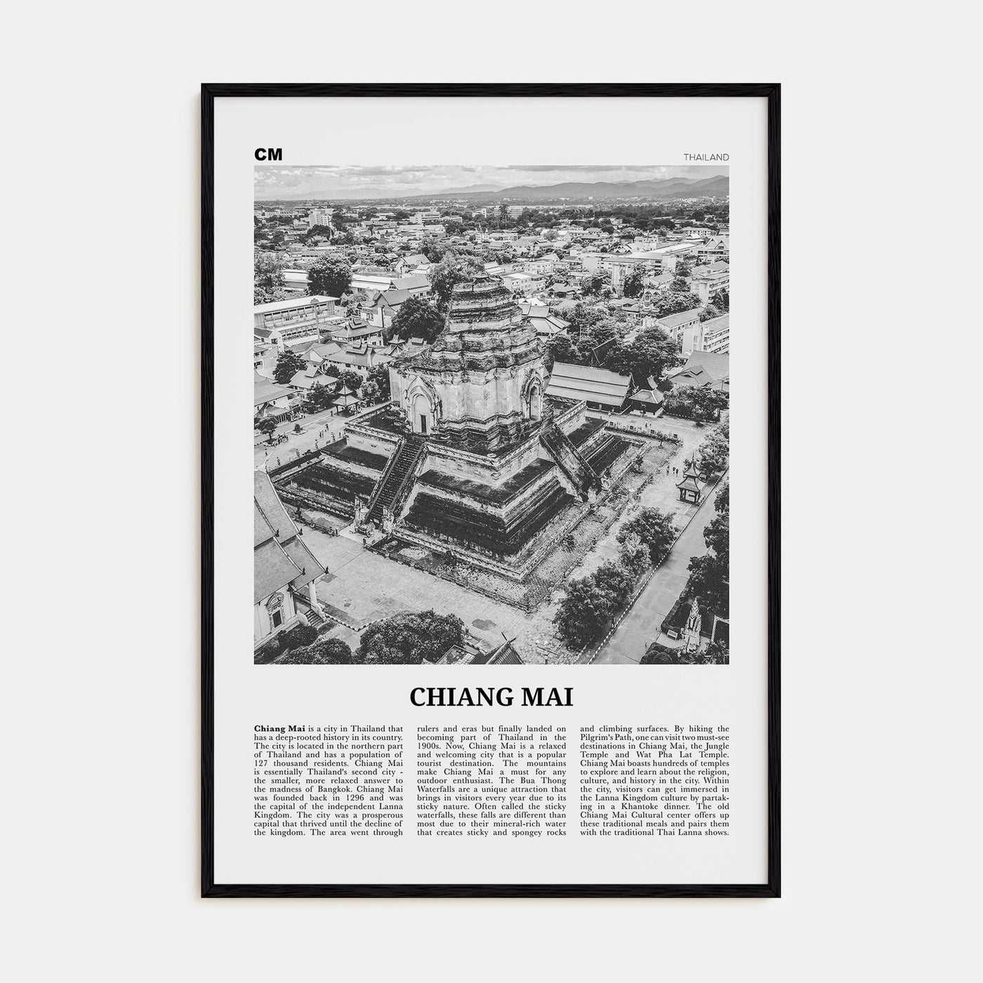 Chiang Mai Travel B&W Poster
