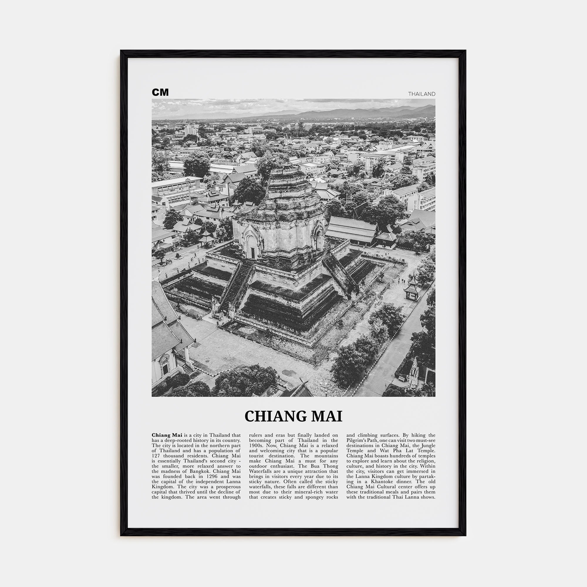 Chiang Mai Travel B&W Poster