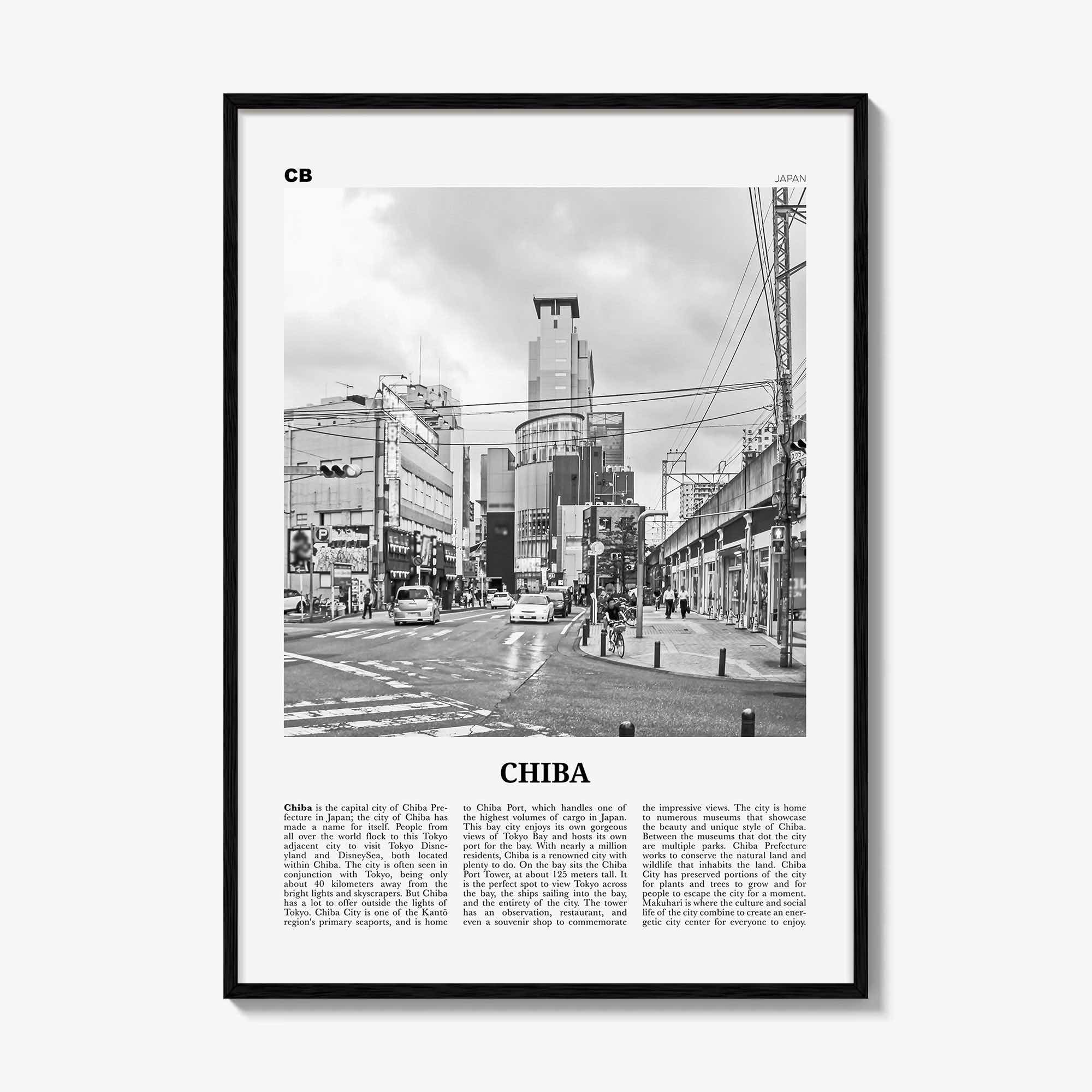 Chiba Print Black and White, Chiba Wall Art, Chiba Poster, Chiba Photo, Chiba Wall Décor, Chiba Map, Japan