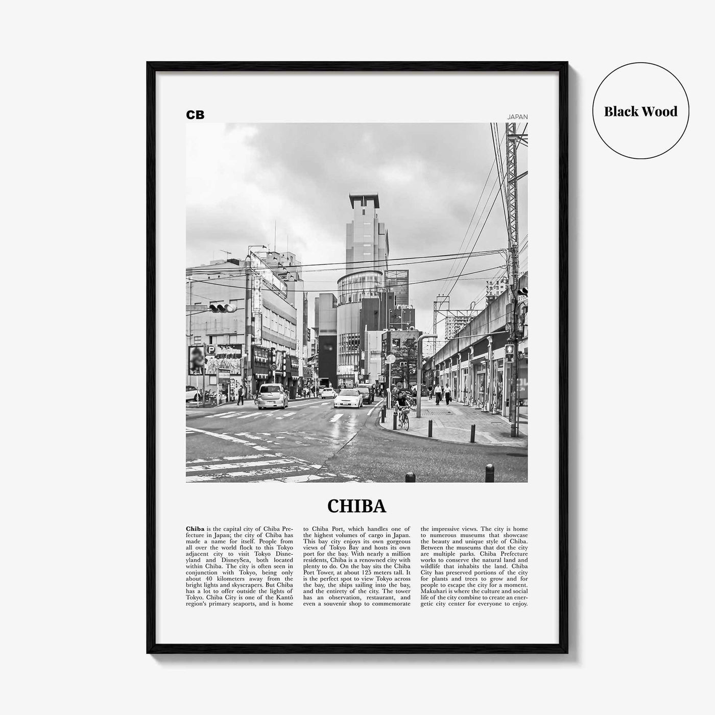 Chiba Print Black and White, Chiba Wall Art, Chiba Poster, Chiba Photo, Chiba Wall Décor, Chiba Map, Japan