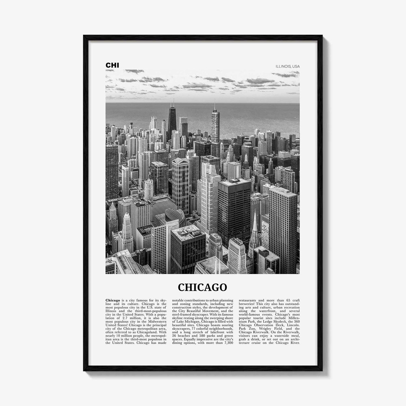Chicago Print Black and White No 1, Chicago Wall Art, Chicago Poster, Chicago Photo, Chicago Decor, Illinois, USA, United States