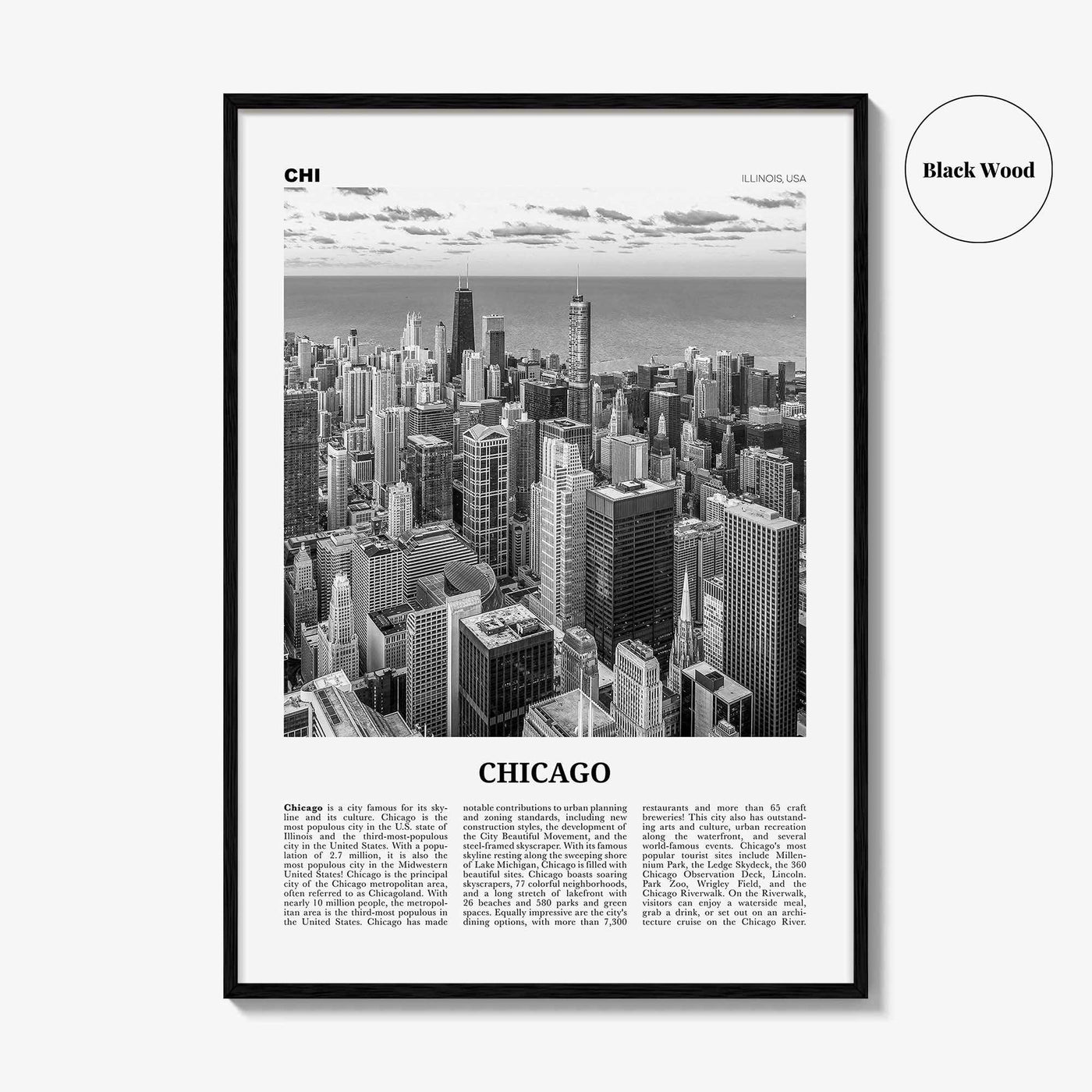 Chicago Print Black and White No 1, Chicago Wall Art, Chicago Poster, Chicago Photo, Chicago Decor, Illinois, USA, United States