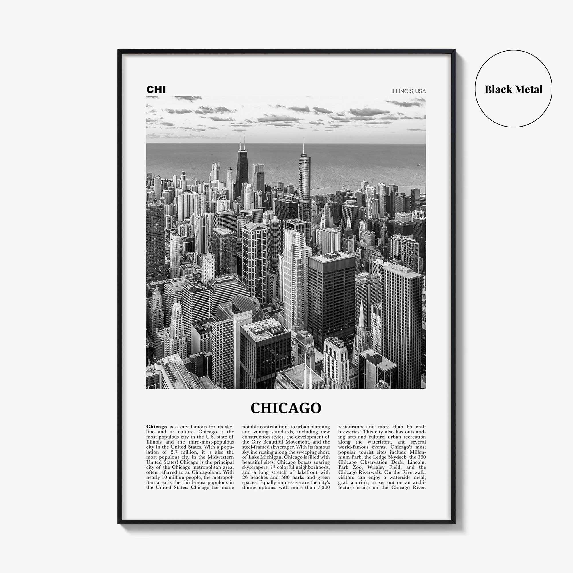 Chicago Print Black and White No 1, Chicago Wall Art, Chicago Poster, Chicago Photo, Chicago Decor, Illinois, USA, United States