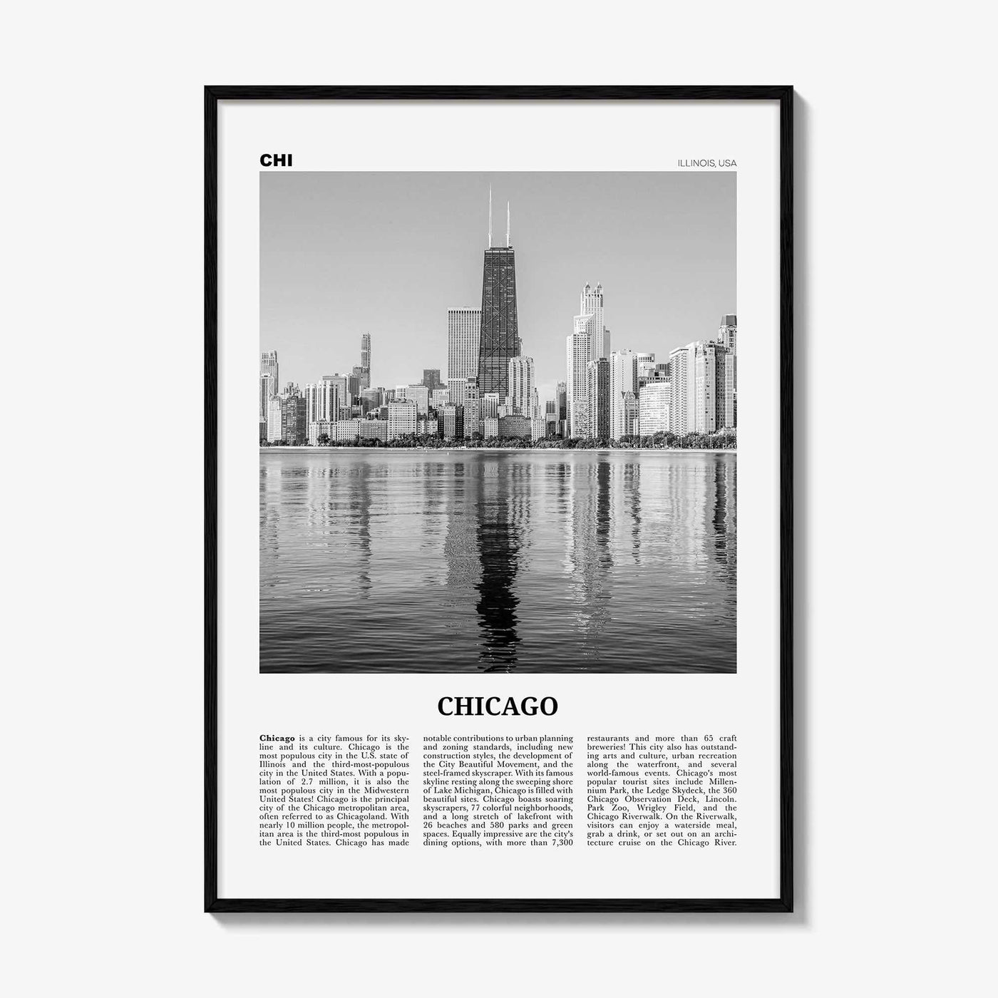 Chicago Print Black and White No 2, Chicago Wall Art, Chicago Poster, Chicago Photo, Chicago Decor, Illinois, USA, United States
