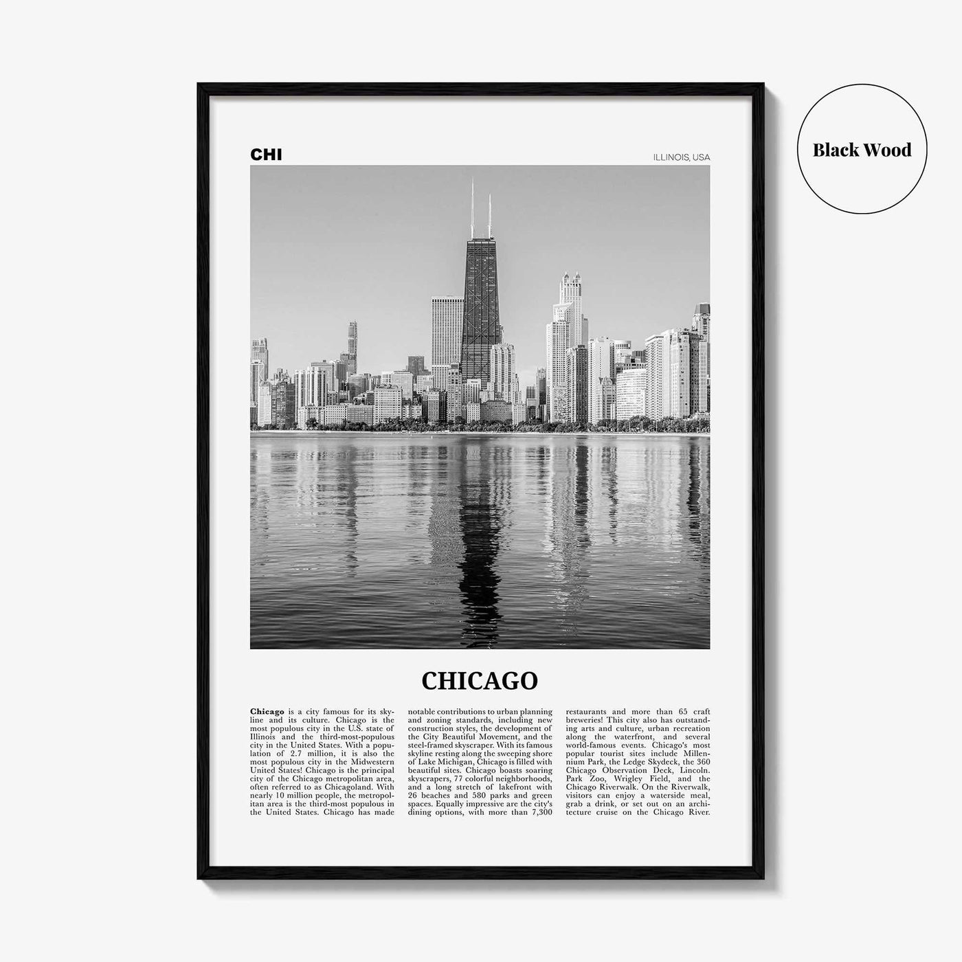 Chicago Print Black and White No 2, Chicago Wall Art, Chicago Poster, Chicago Photo, Chicago Decor, Illinois, USA, United States
