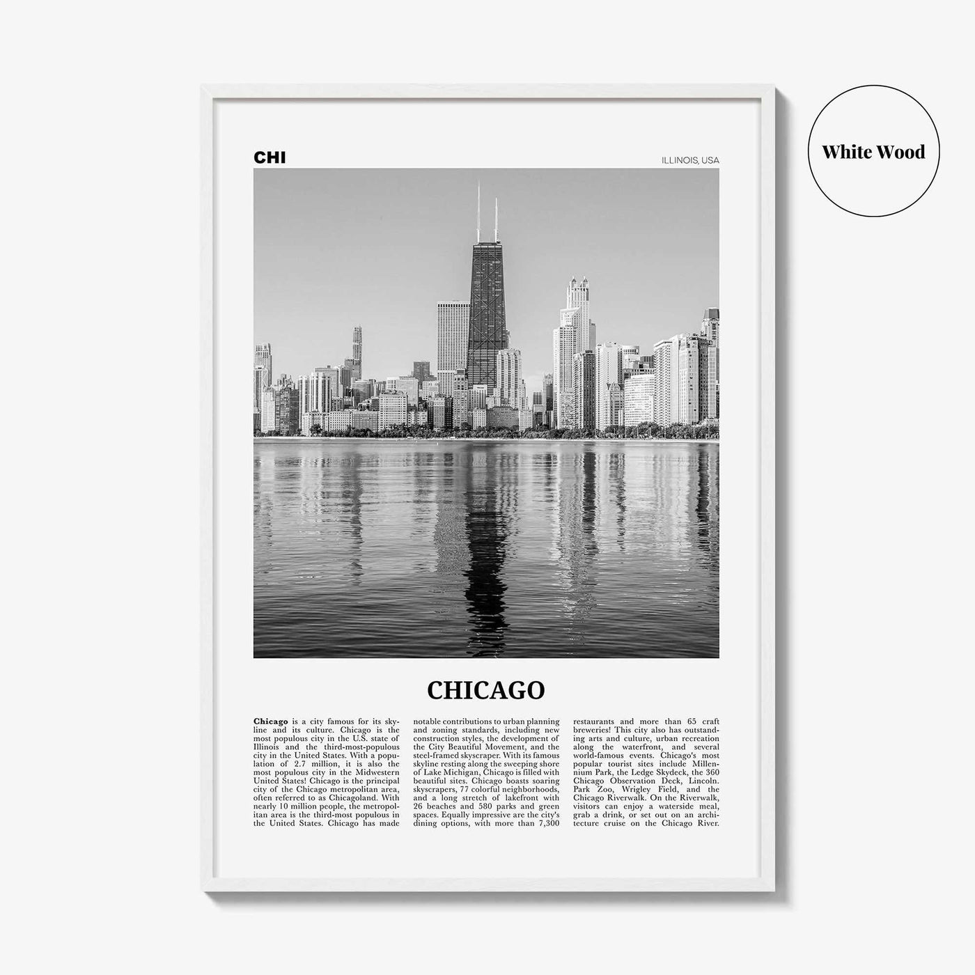 Chicago Print Black and White No 2, Chicago Wall Art, Chicago Poster, Chicago Photo, Chicago Decor, Illinois, USA, United States
