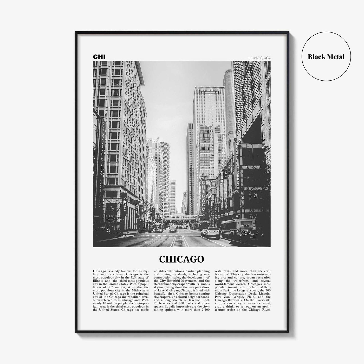 Chicago Print Black and White No 3, Chicago Wall Art, Chicago Poster, Chicago Photo, Chicago Decor, Illinois, USA, United States