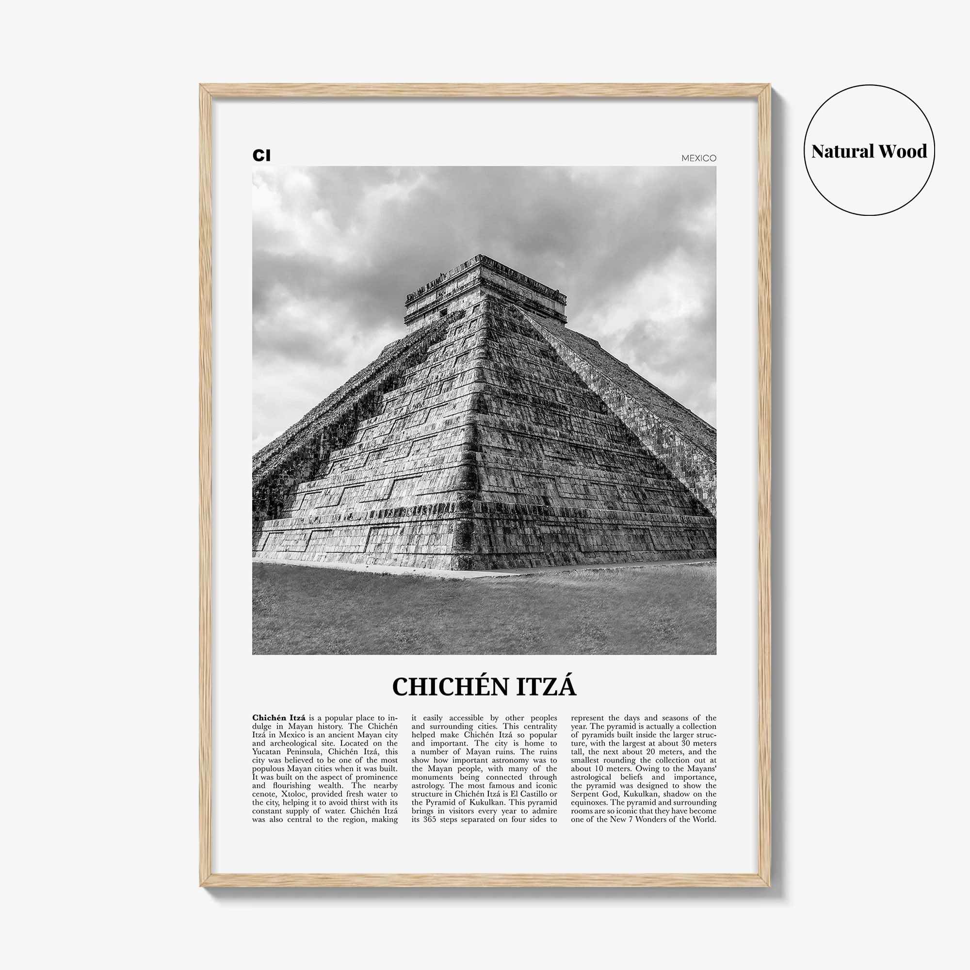 Chichen Itza Print Black and White, Chichen Itza Wall Art, Chichén Itzá Poster, Chichén Itzá Photo, Chichén Itzá Wall Décor, Mexico