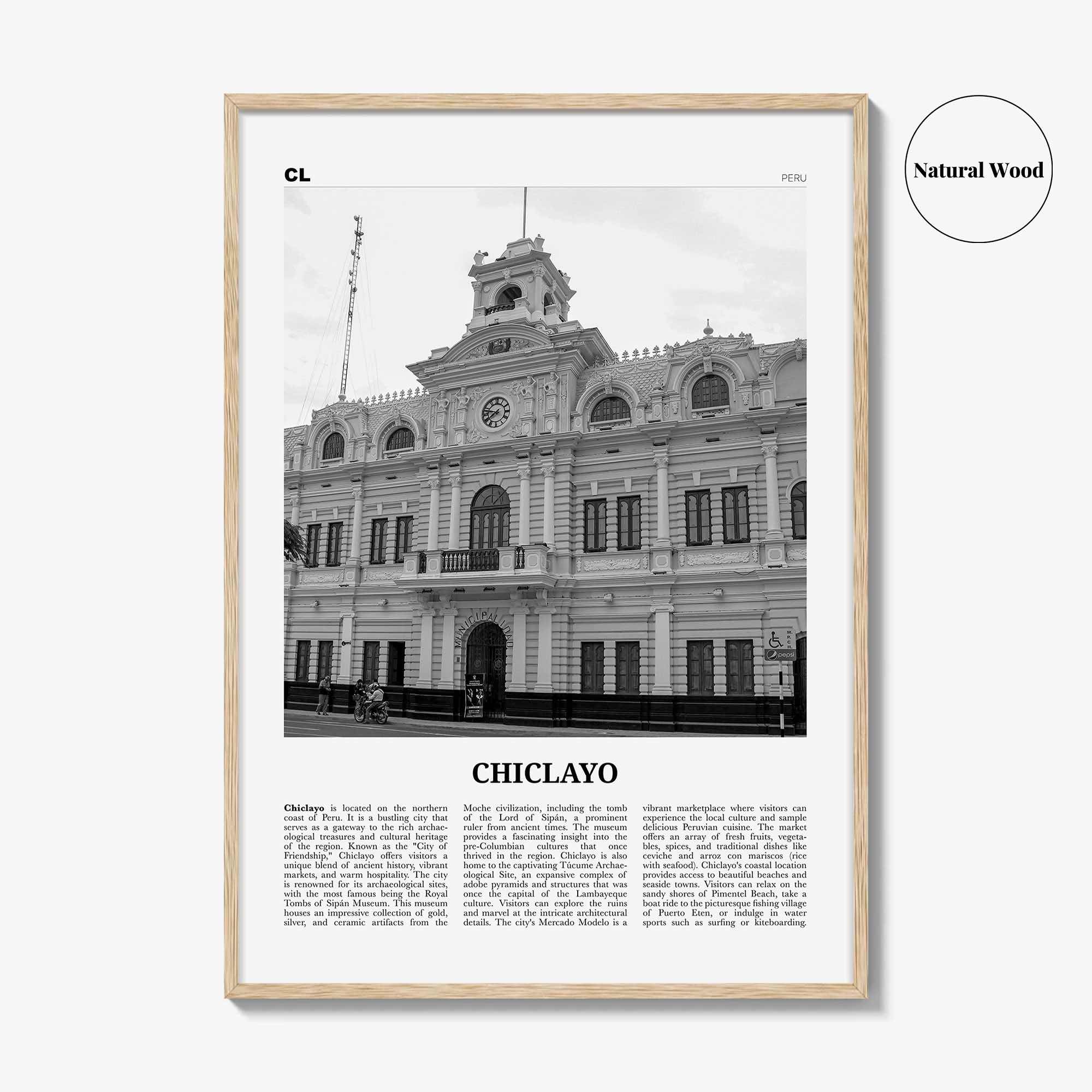 Chiclayo Print Black and White, Chiclayo Wall Art, Chiclayo Poster, Chiclayo Photo, Chiclayo Wall Décor, Chiclayo Map, Peru