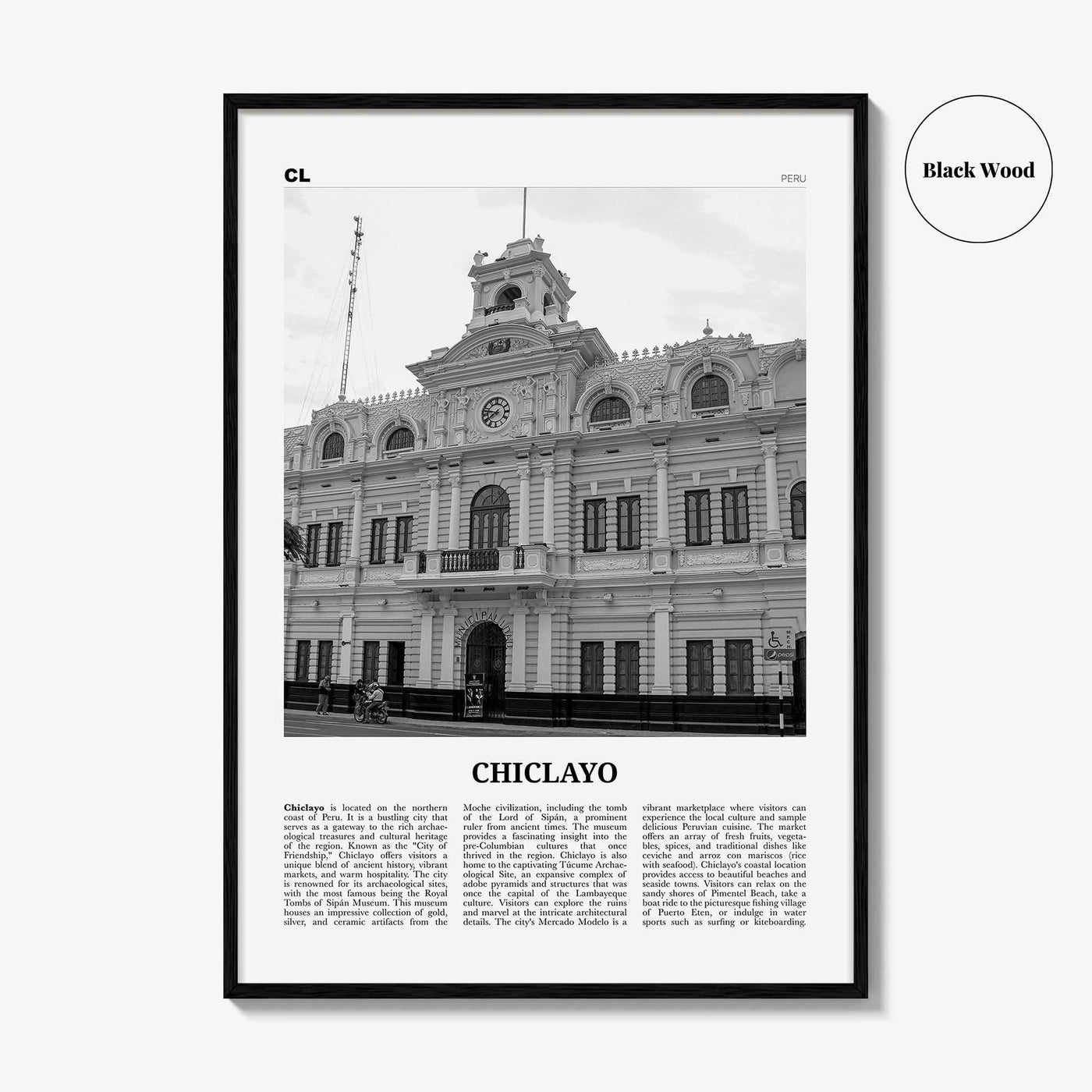 Chiclayo Print Black and White, Chiclayo Wall Art, Chiclayo Poster, Chiclayo Photo, Chiclayo Wall Décor, Chiclayo Map, Peru