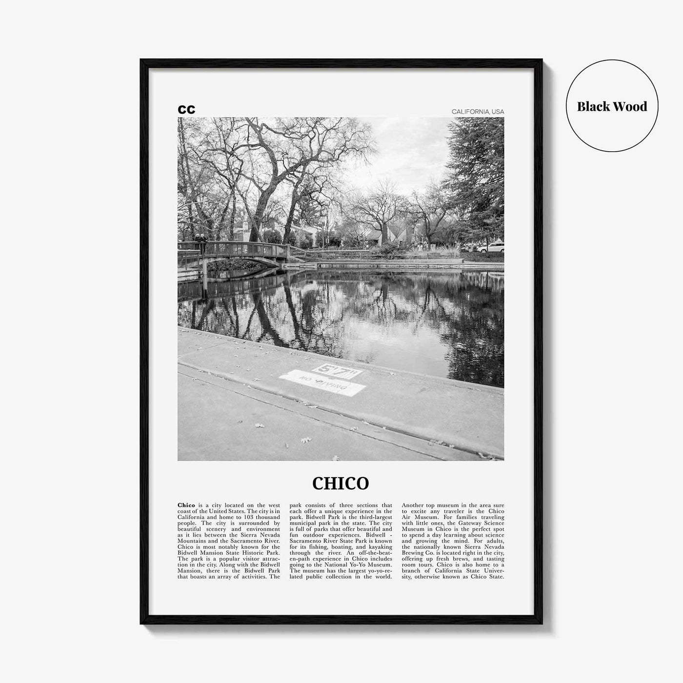 Chico Print Black and White, Chico Wall Art, Chico Poster, Chico Photo, Chico Wall Décor, California, USA, United States