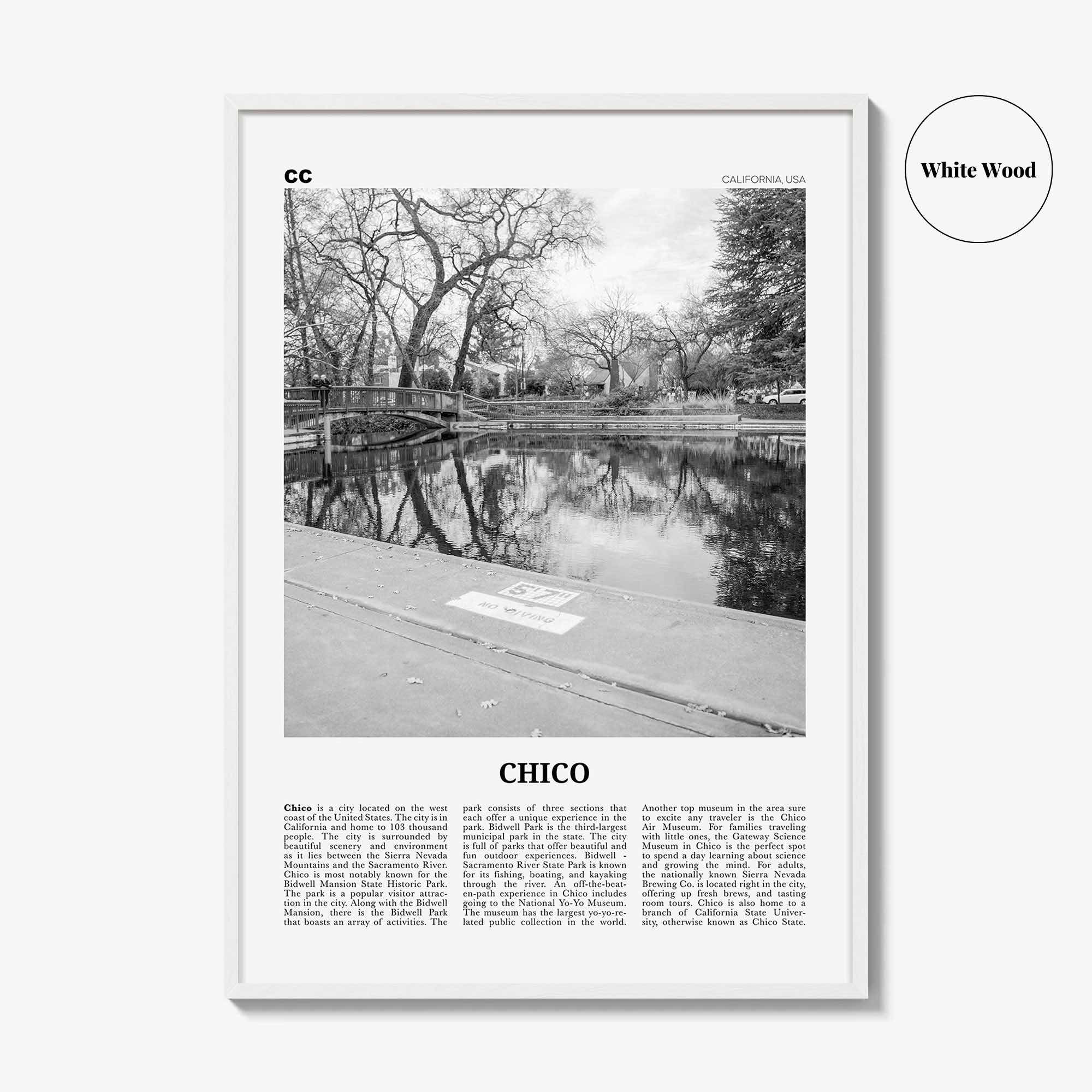 Chico Print Black and White, Chico Wall Art, Chico Poster, Chico Photo, Chico Wall Décor, California, USA, United States