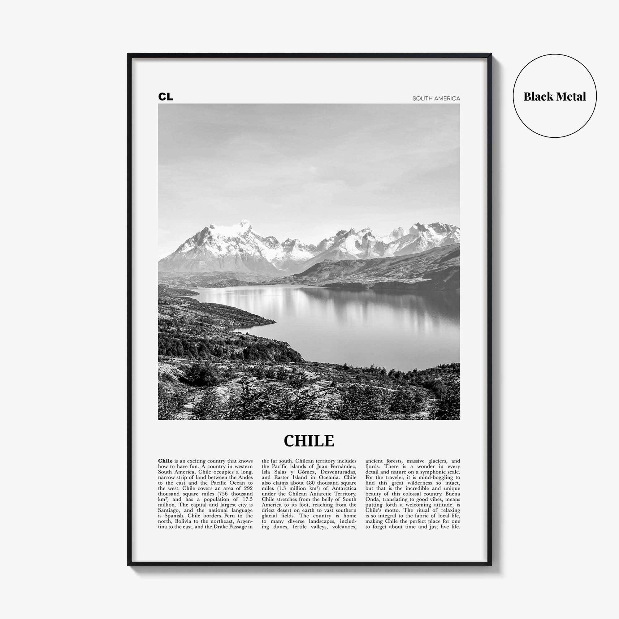 Chile Print Black and White No 1, Chile Wall Art, Chile Poster, Chile Photo, Chile Wall Decor, Country Art Print, Santiago, America