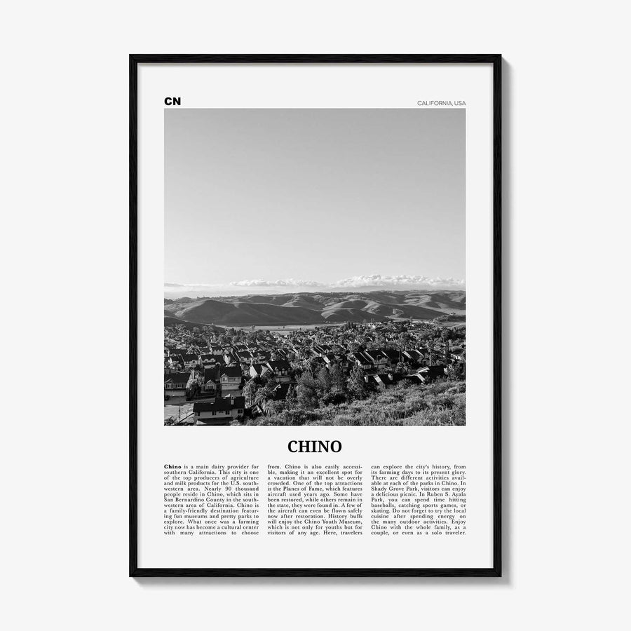 Chino Print Black and White, Chino Wall Art, Chino Poster, Chino Photo, Chino Wall Décor, Chino Map, California, USA, United States