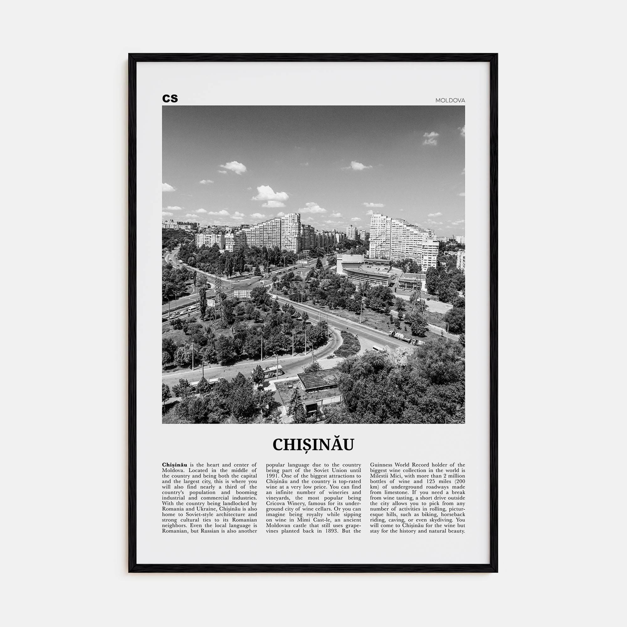 Chișinău Travel B&W Poster